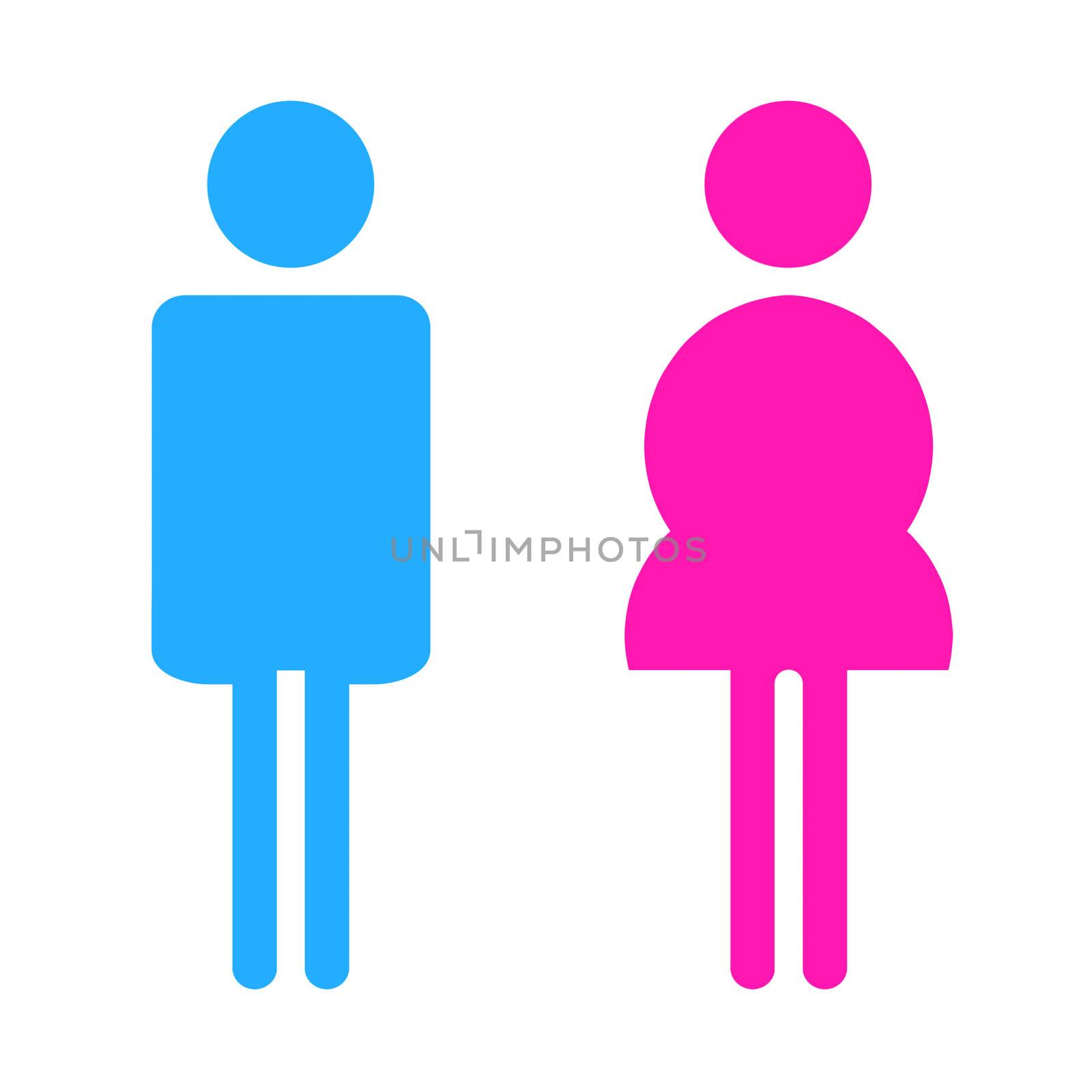 Colored male and female sign on white