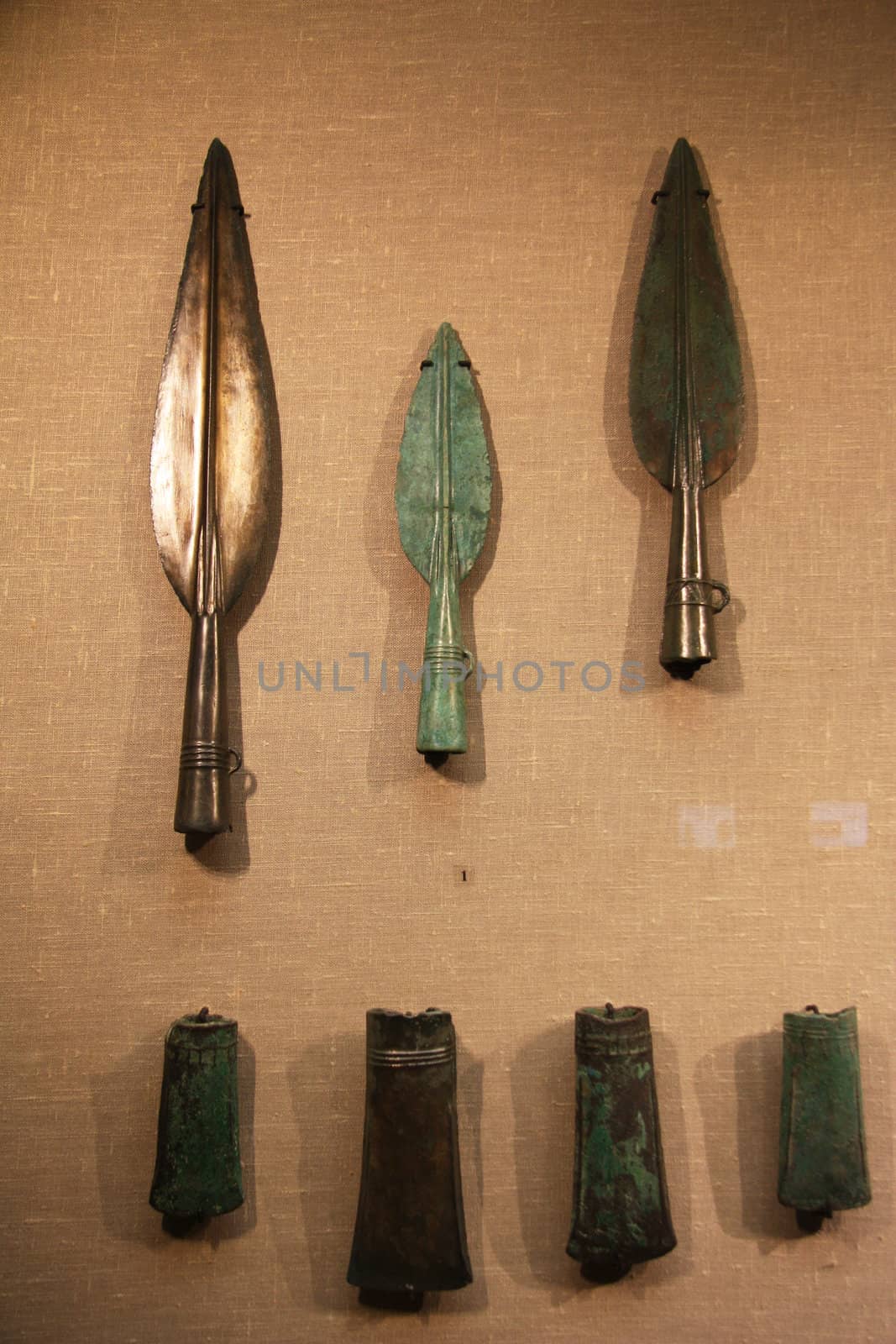 Ancient bronze spears in a museum