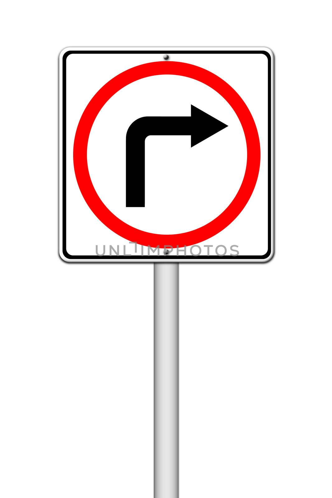 Traffic sign show the turn right on white background