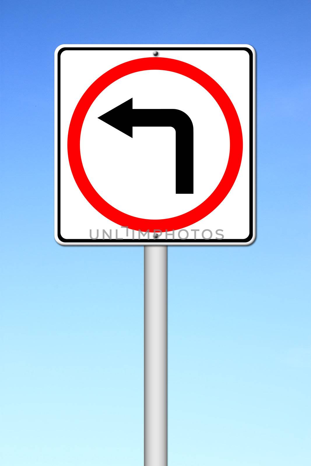 left turn road sign over blue sky