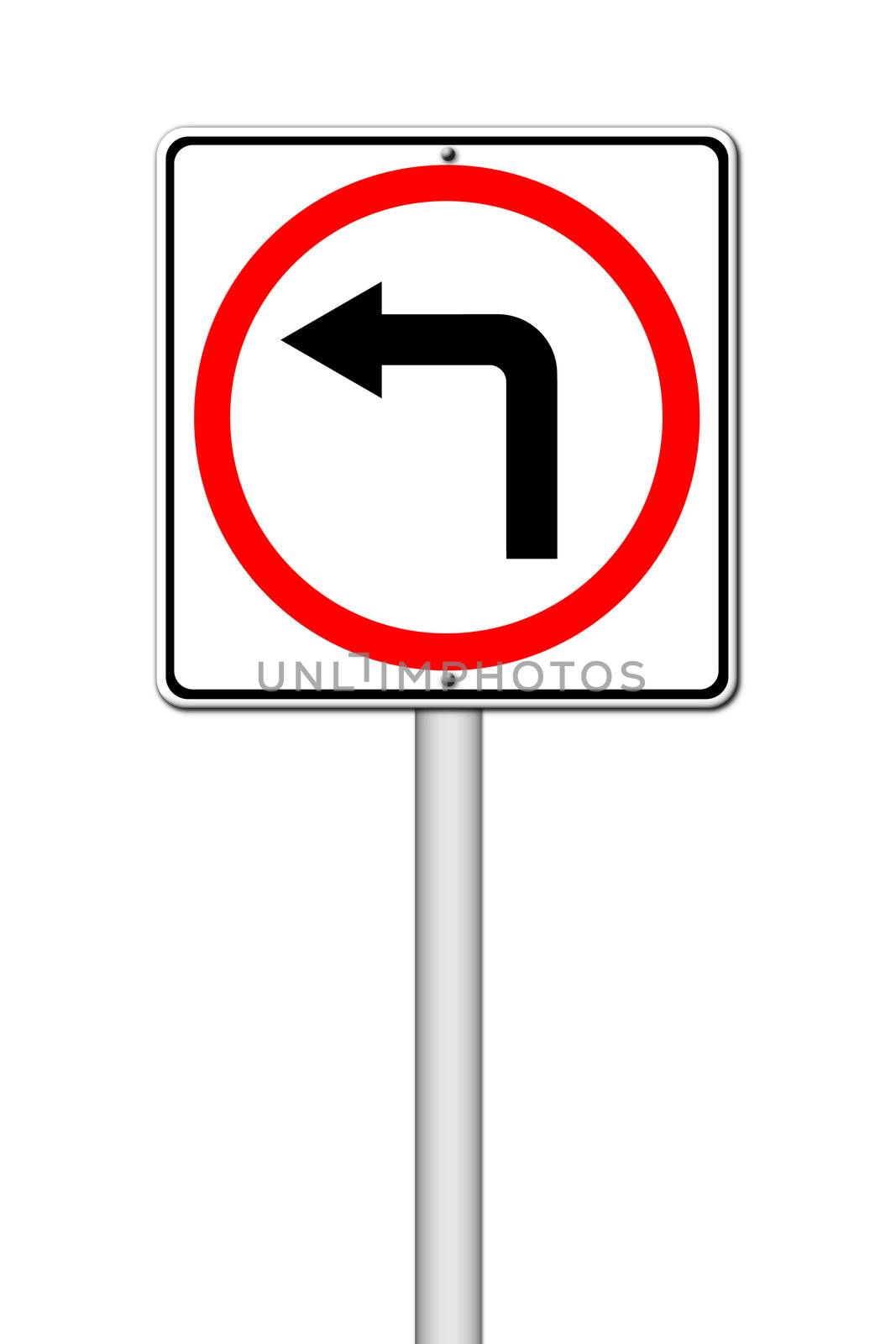 left turn road sign on white background