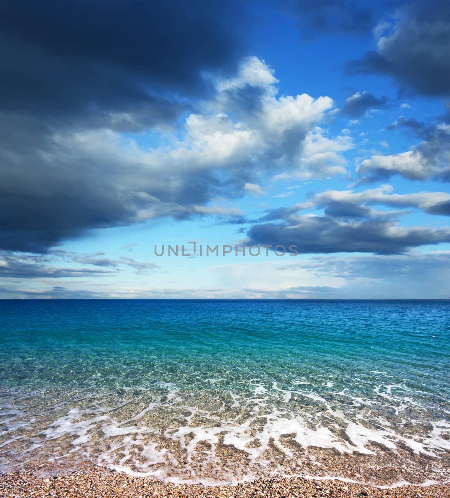 beach and blue sea in Spain. Mediterranean Sea.