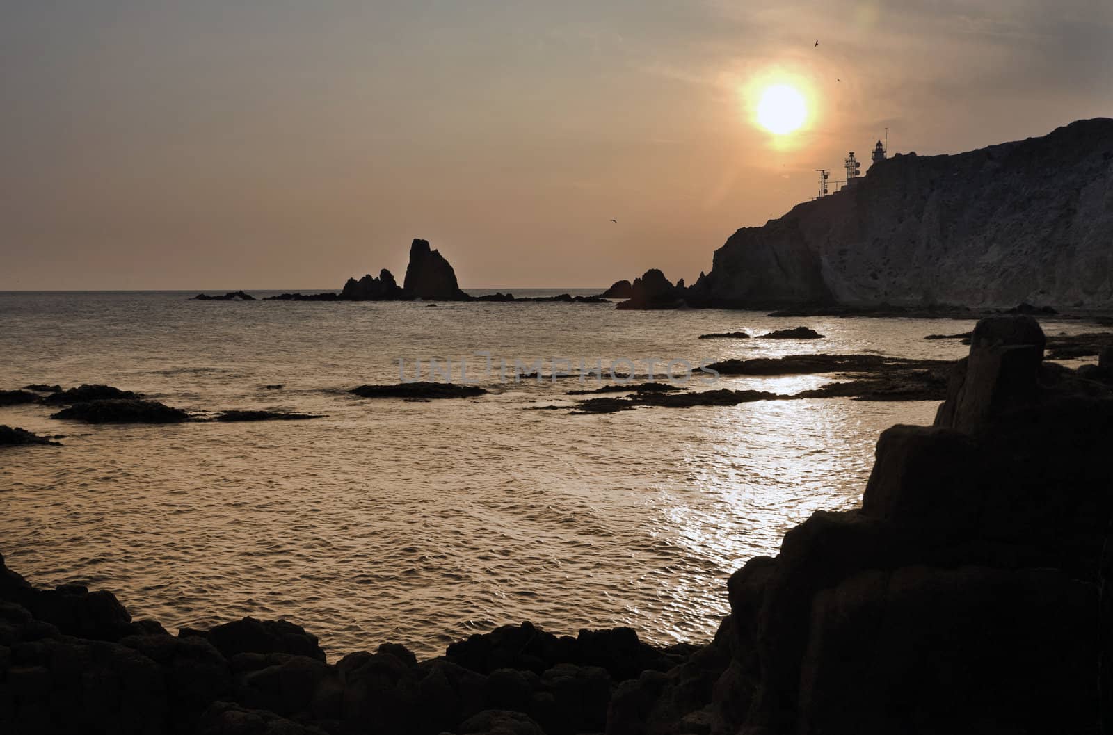 volcanic coastal landscape in Spain. Mediterranean Sea