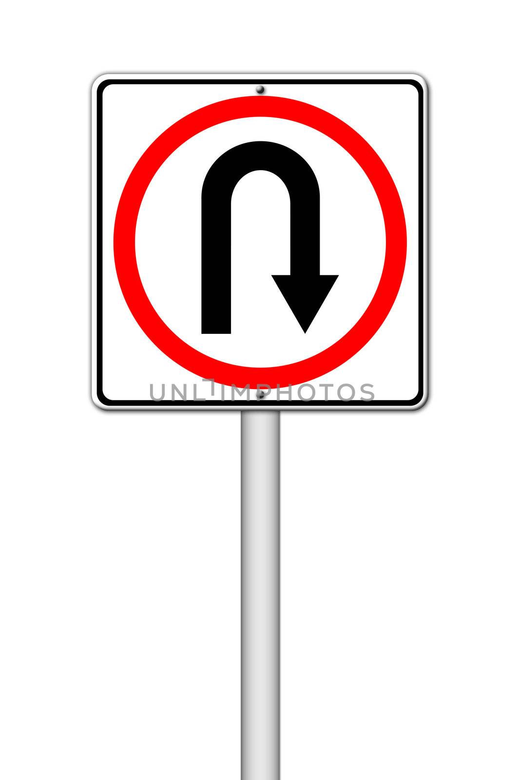 Turn back road sign on white background
