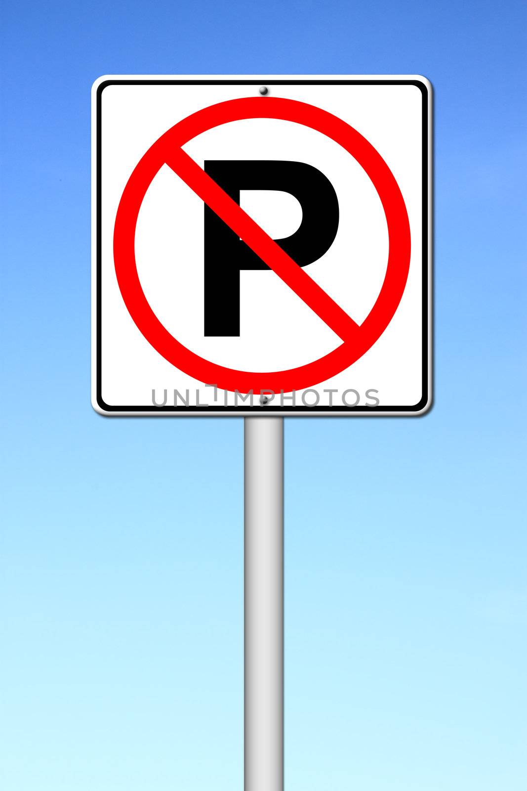 No parking sign over a blue sky