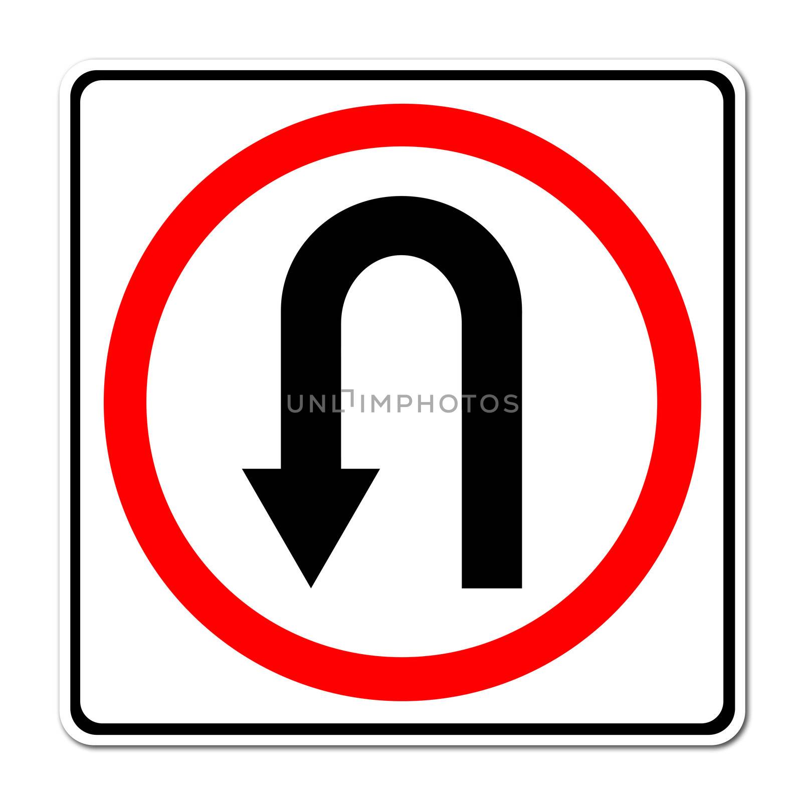 Turn back road sign on white background