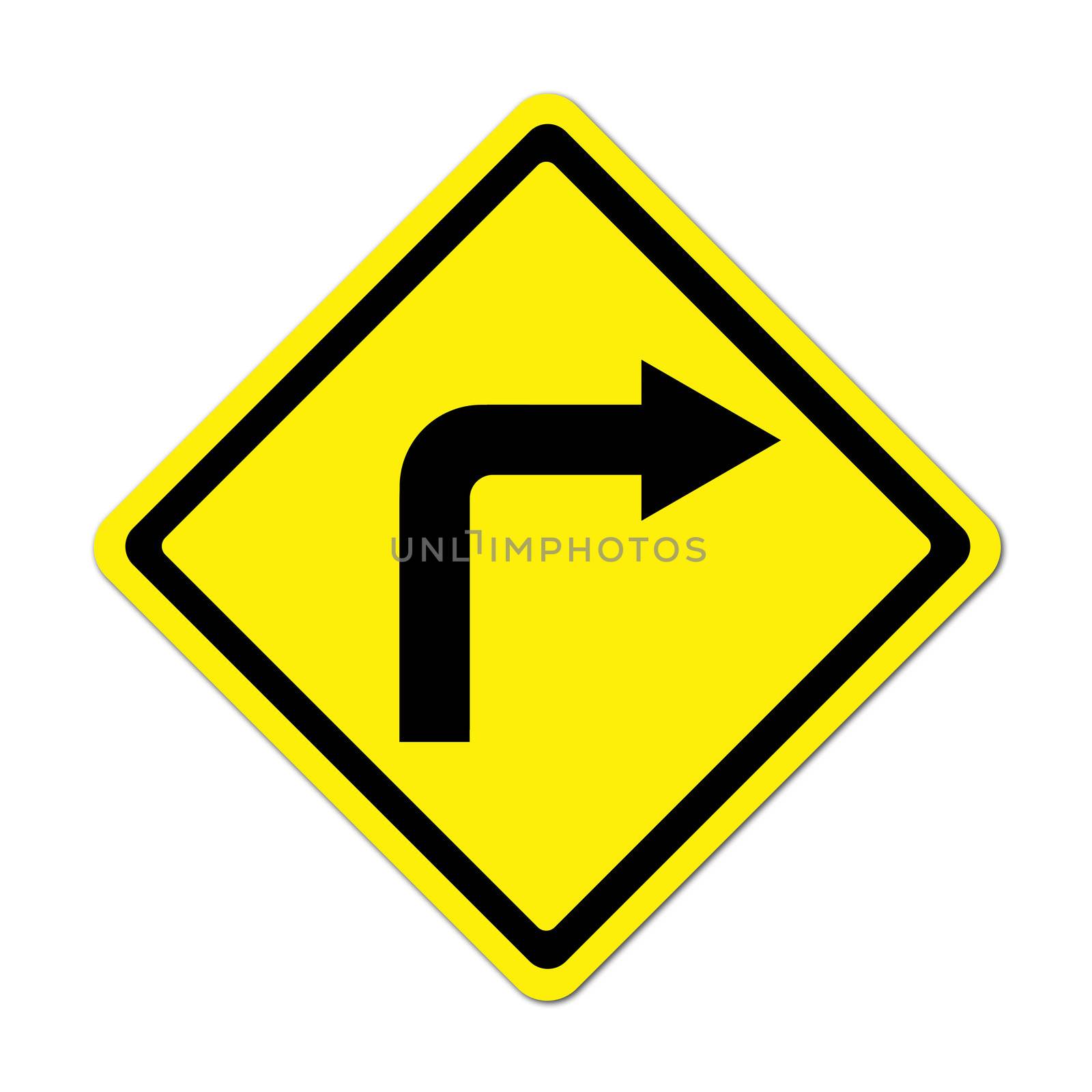 Road Sign - Right Turn Warning on white background
