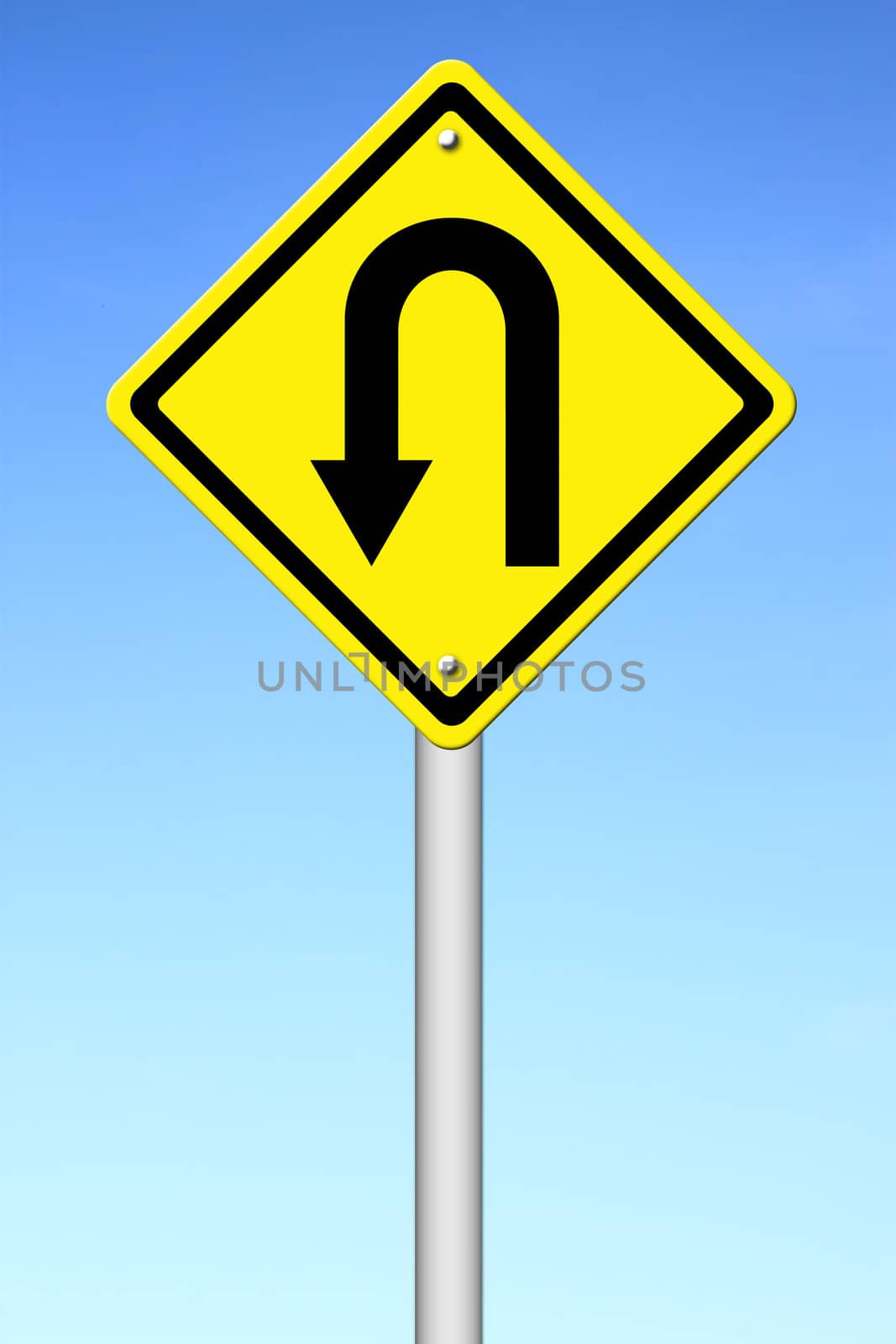 Yellow warning sign u-turn roadsign by geargodz