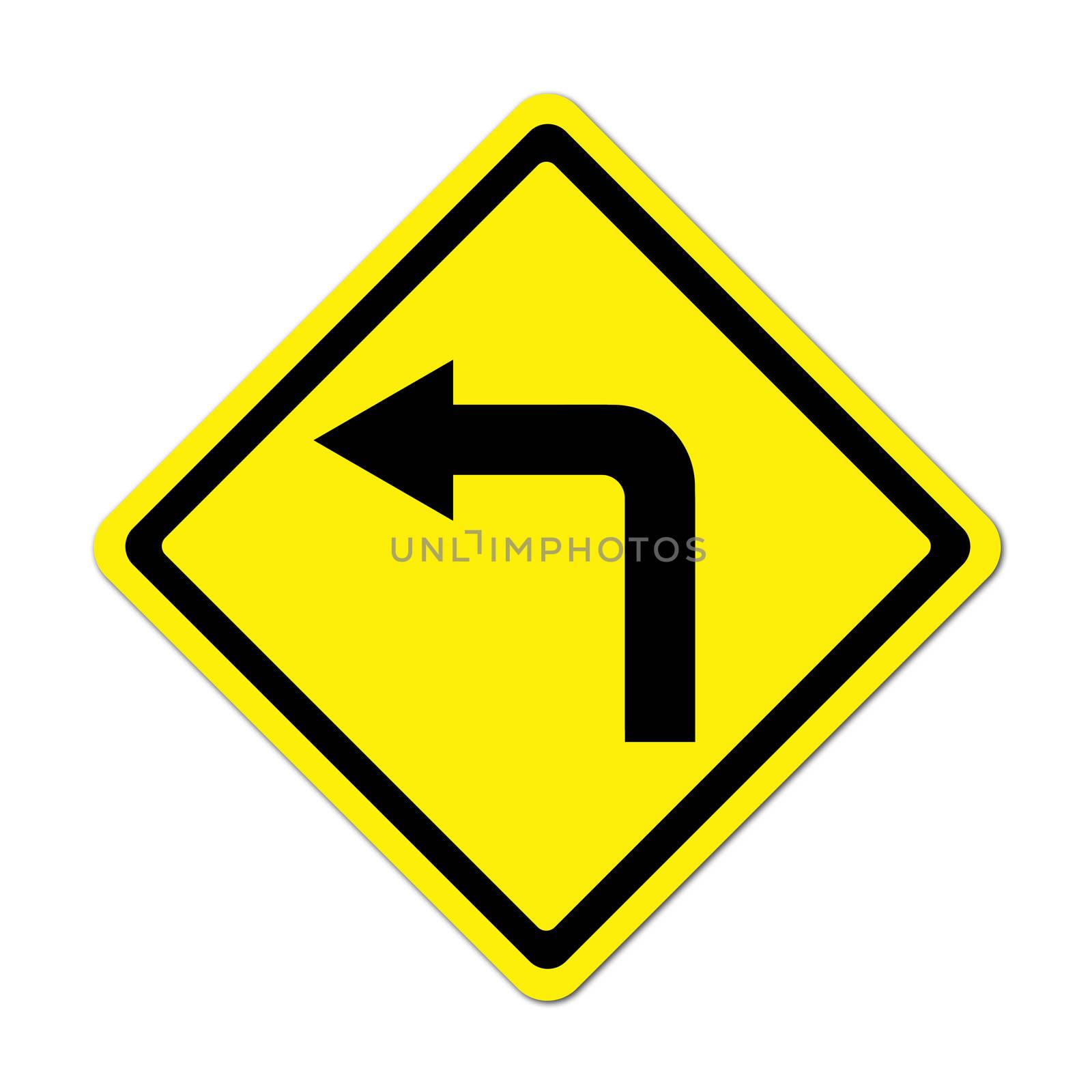 Road Sign - Left Turn Warning on white background