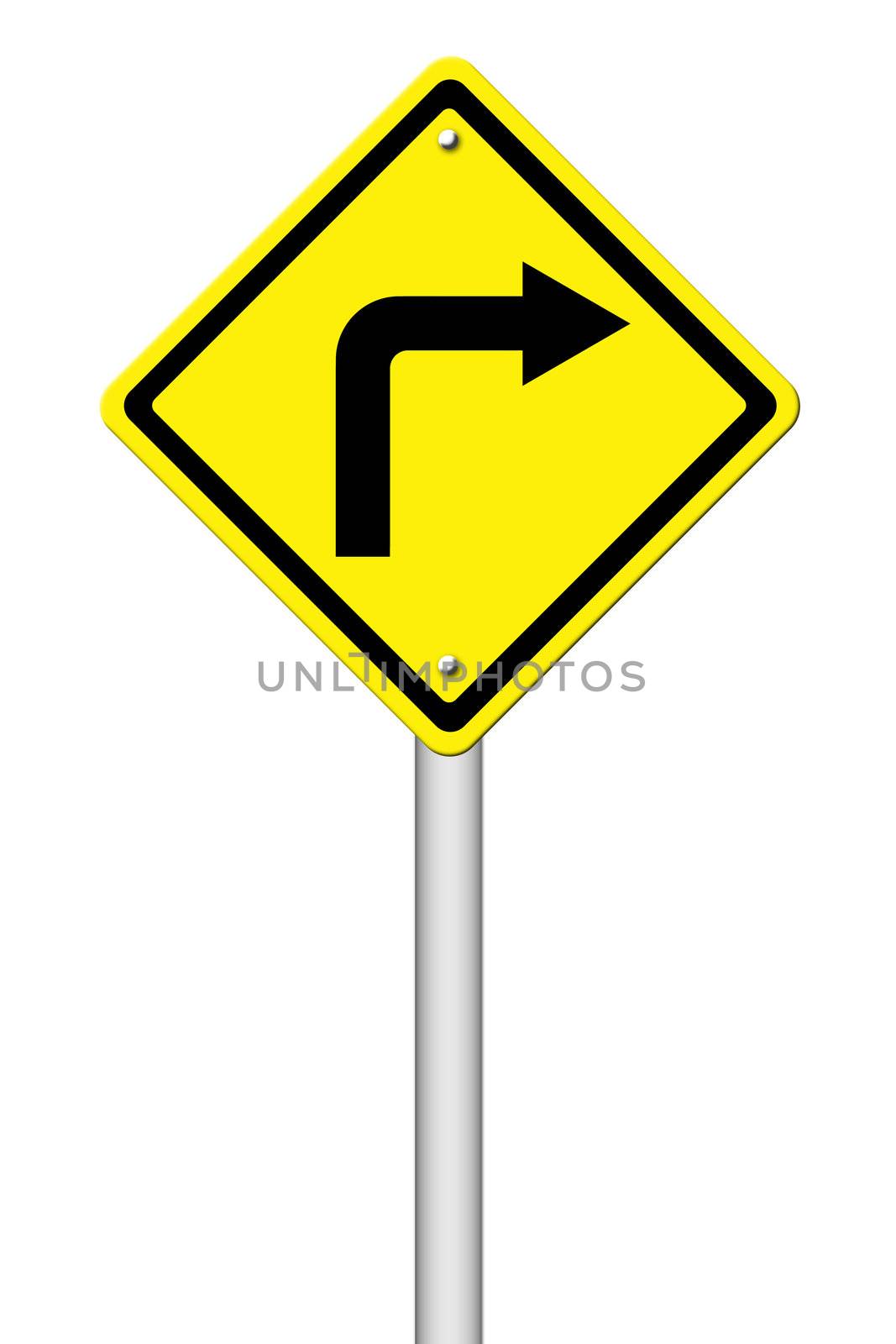 Road Sign - Right Turn Warning on white background