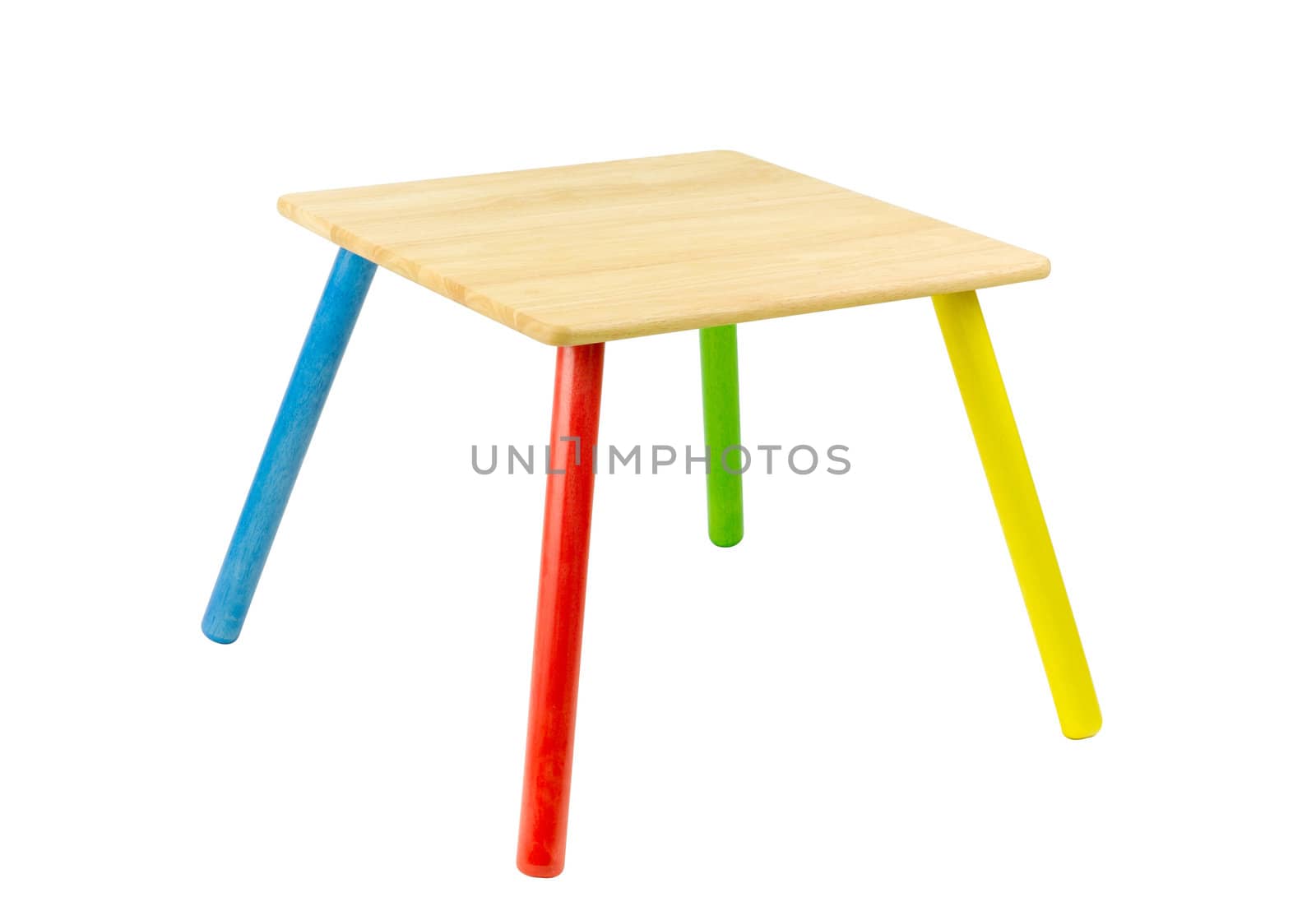 colorful wooden table for little kids isolated on white background 