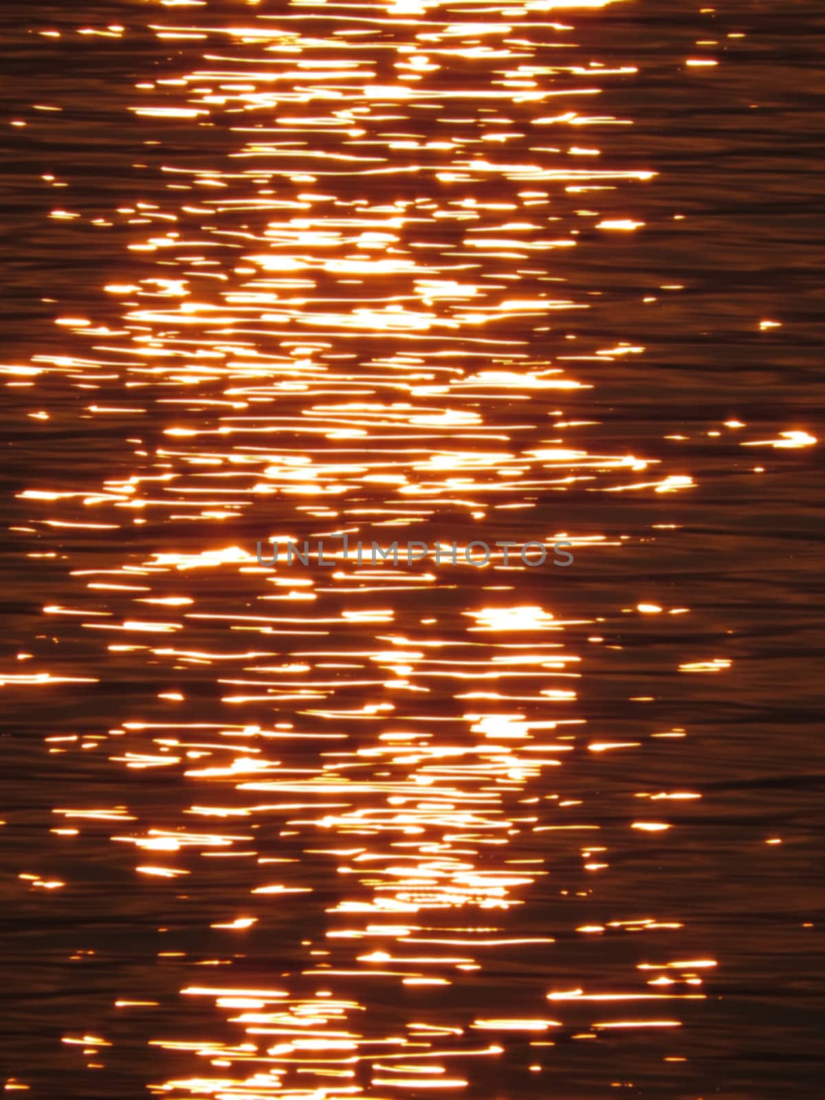 A pattern of Golden ripples shining in river water at sunset.                               