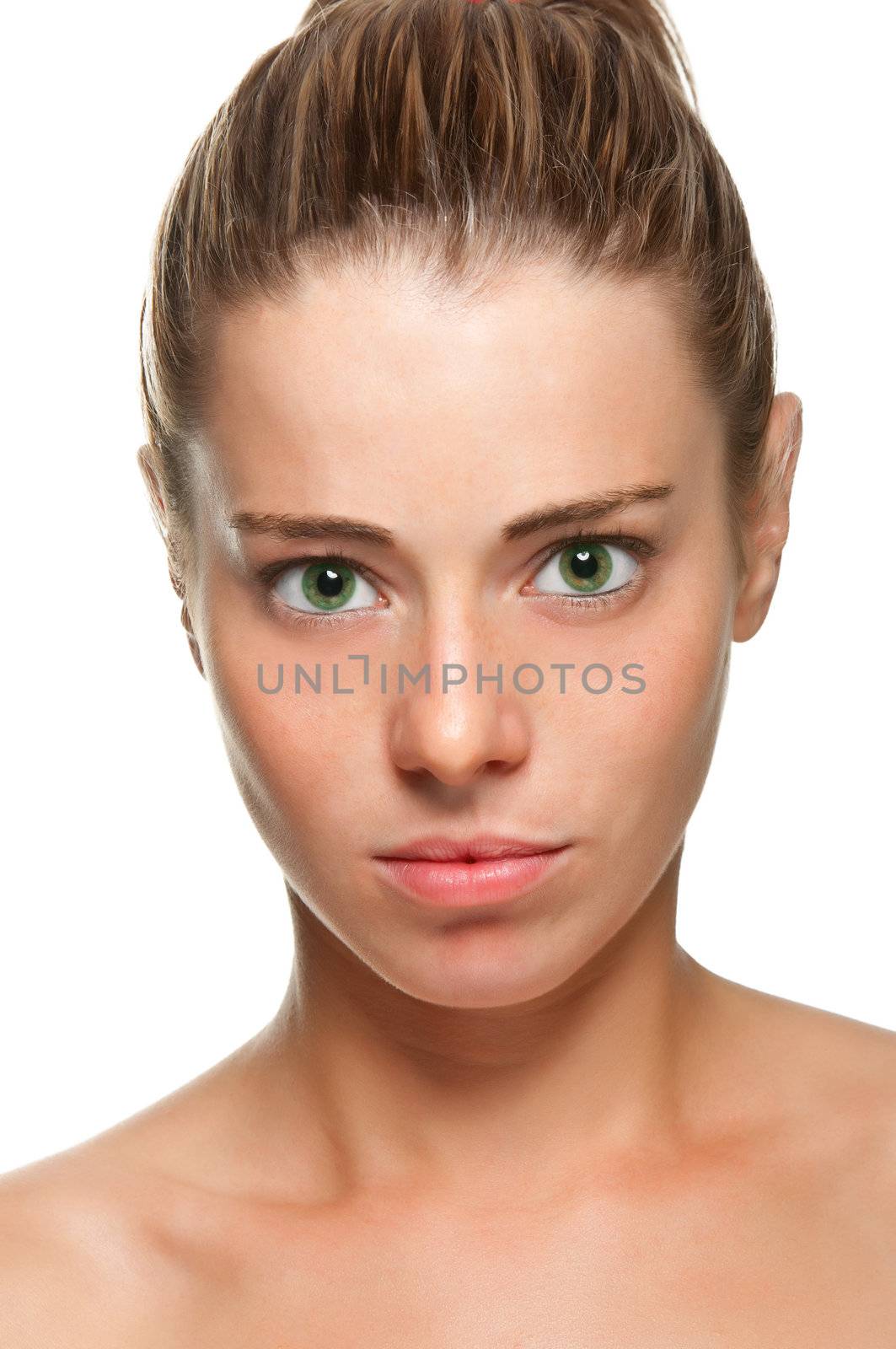 Portrait of young woman isolated on white background