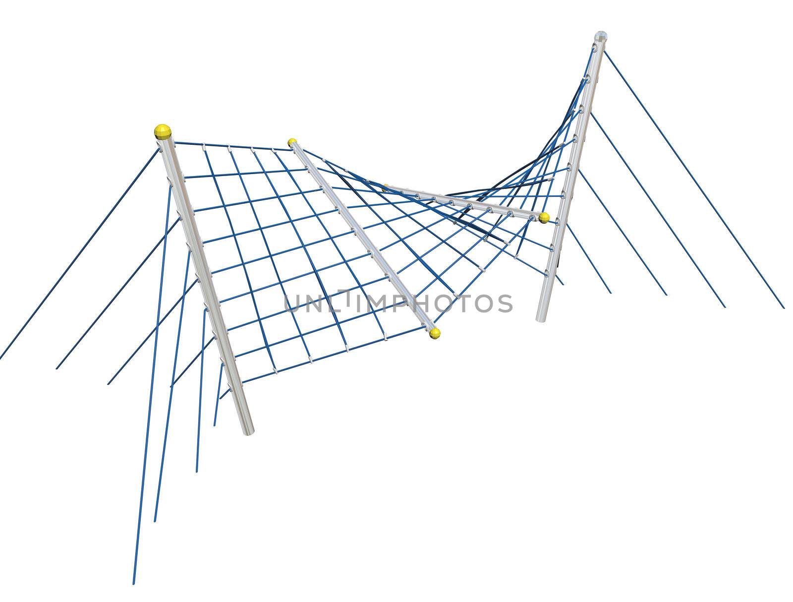 Play and climbing and crawling net, blue, 3D illustration, isolated against a white background.