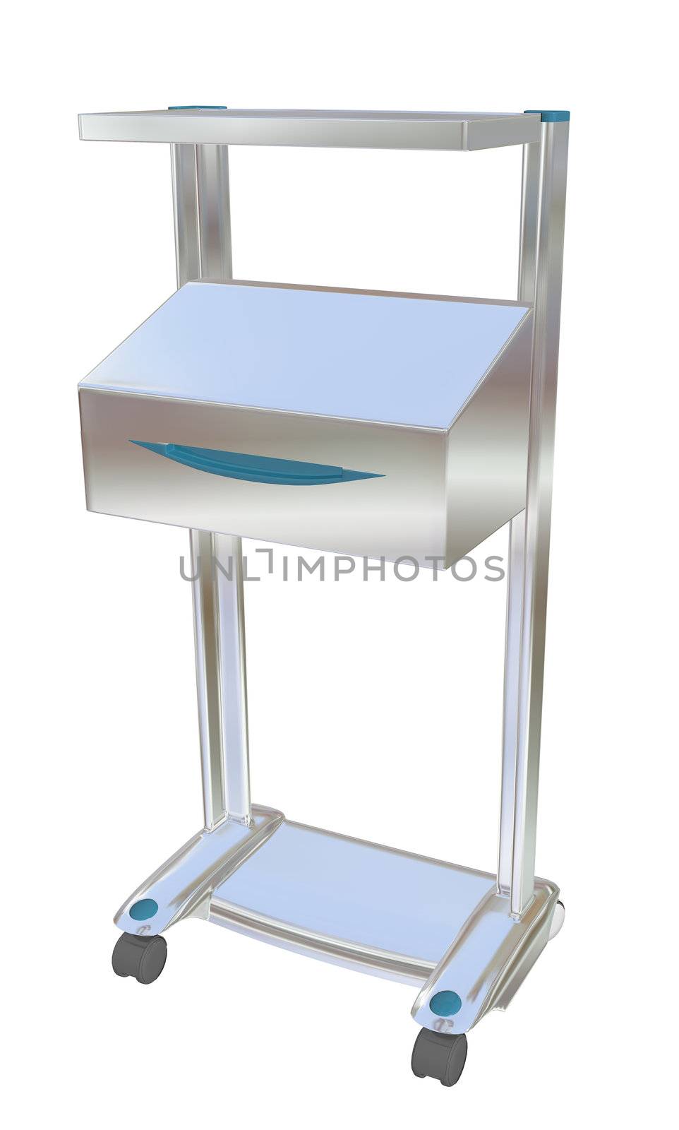 Mobile x-ray chart illuminator, metal, 3D illustration, isolated against a white background.