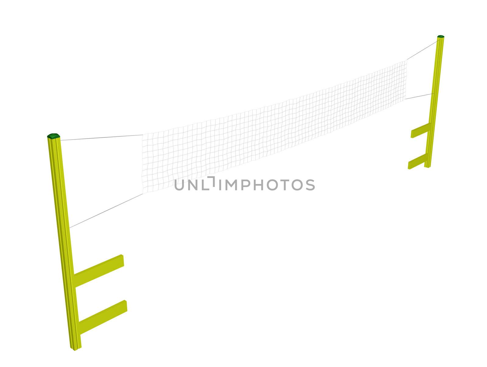 Badminton and Volleyball Net, yellow posts, white net, 3D illustration