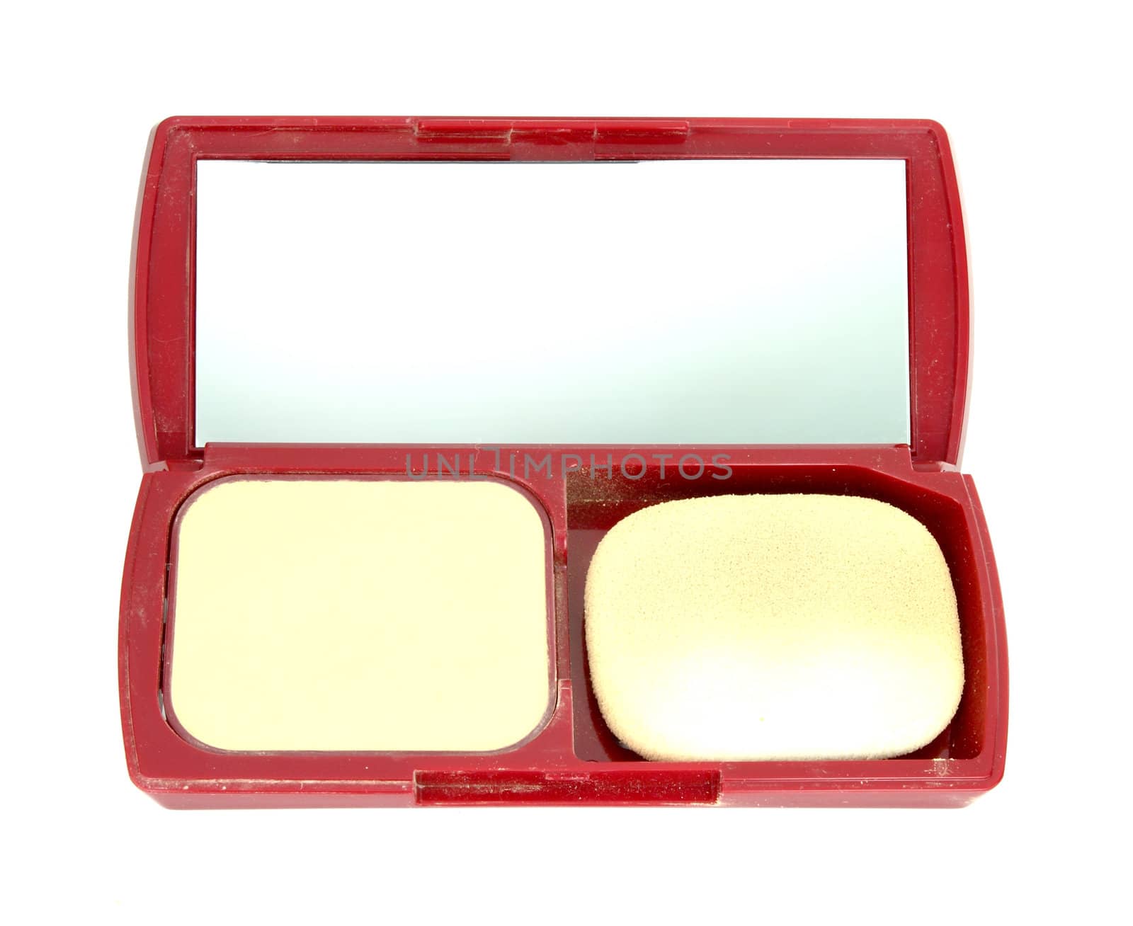 Make-up powder in box on white background