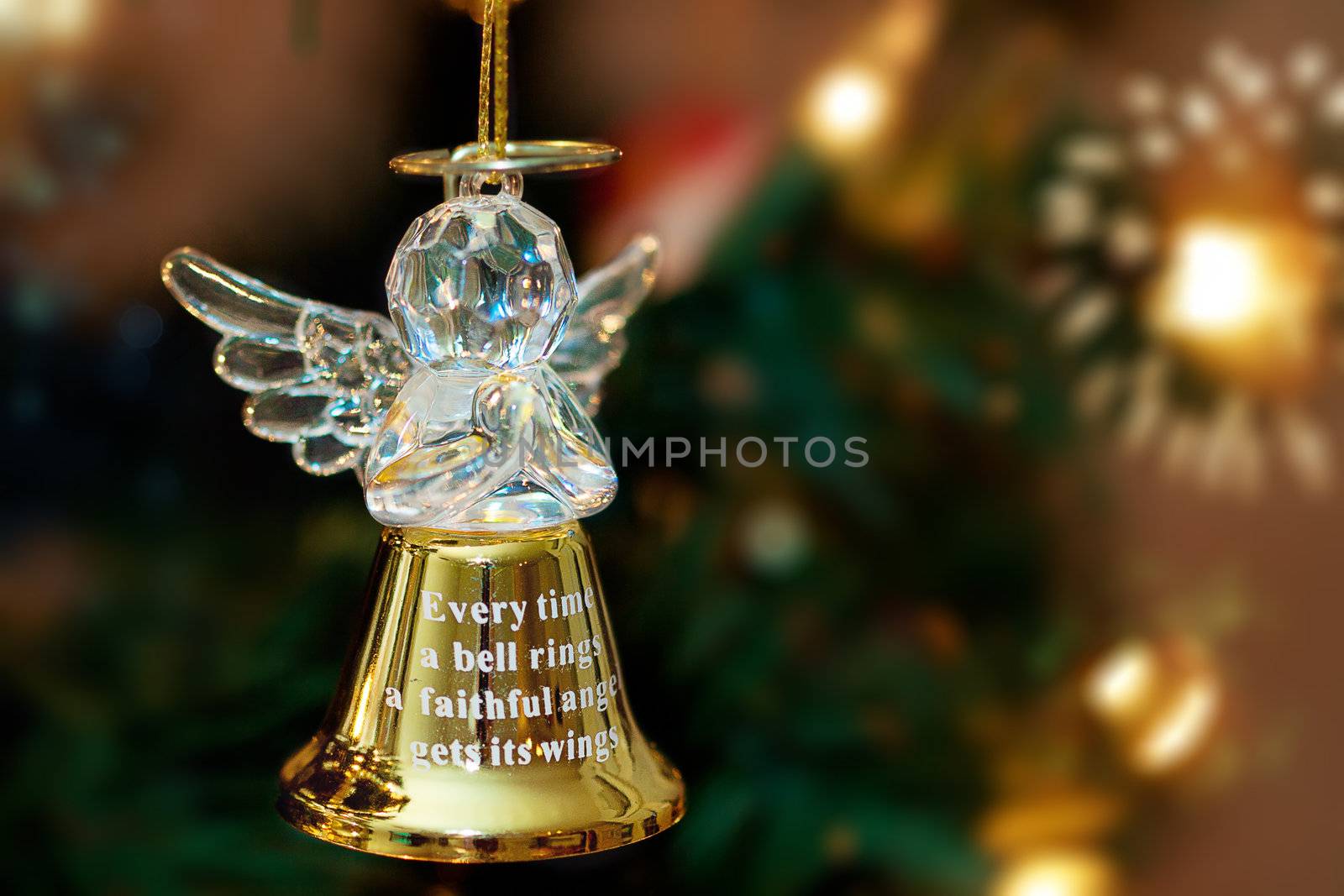 Golen Angel Bell on a Christmas Tree