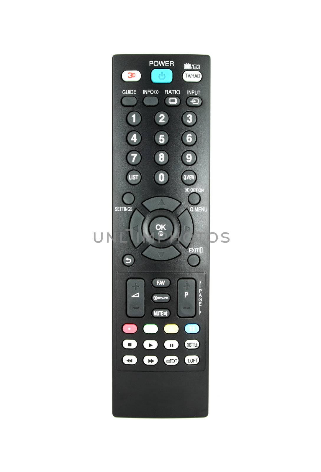 modern tv remote on white background