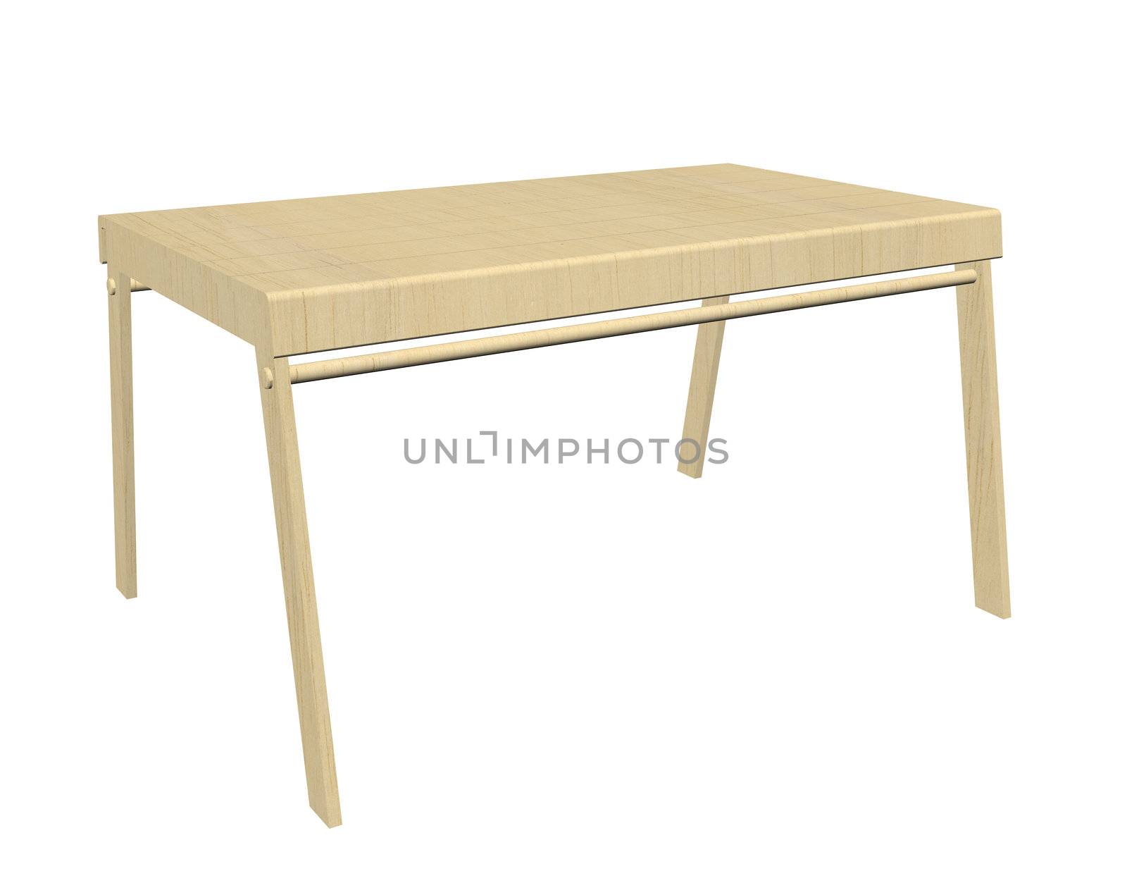 Wooden table, light natural finish, 3D vector illustration