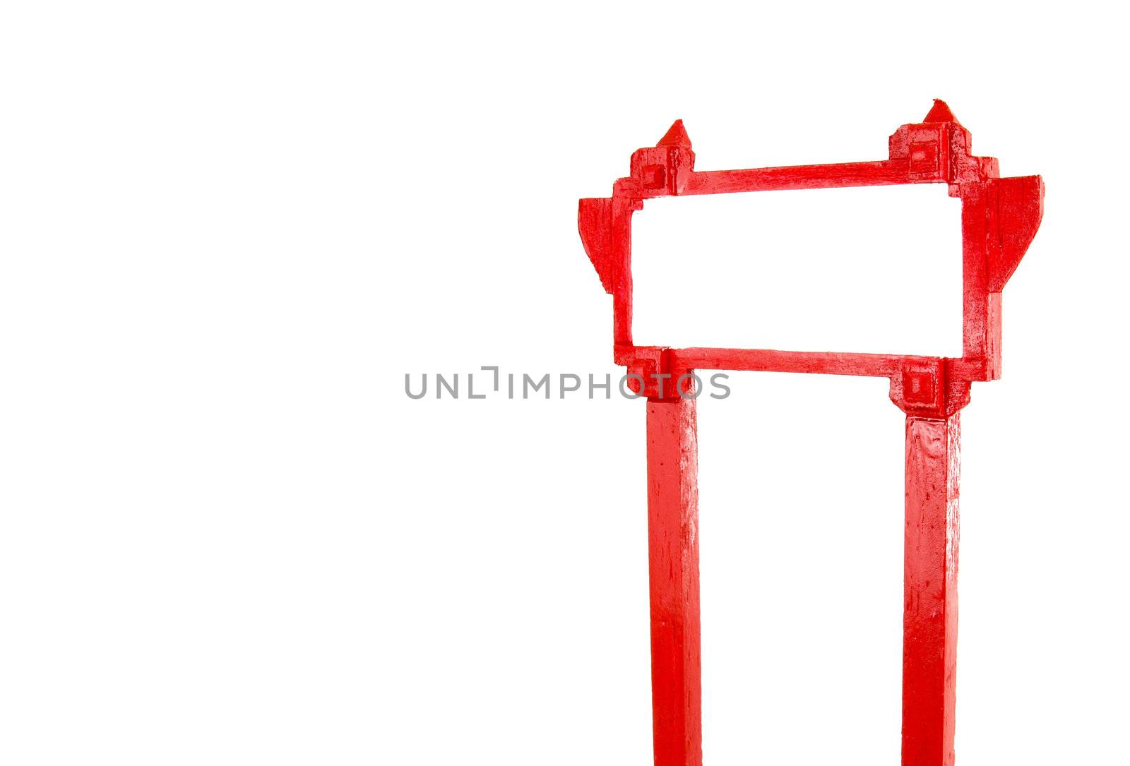 red blank wooden sign on white blank for text