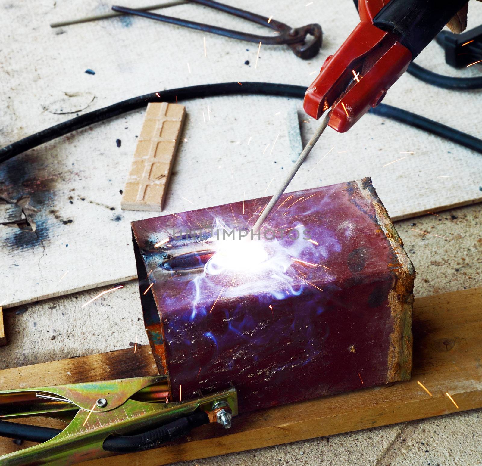 close up of electric welding metal