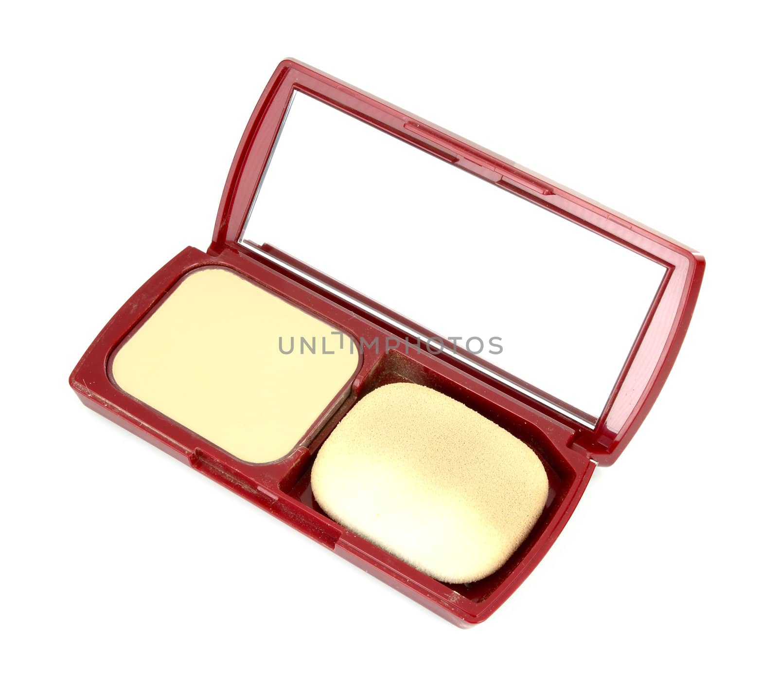 Make-up powder in box on white background