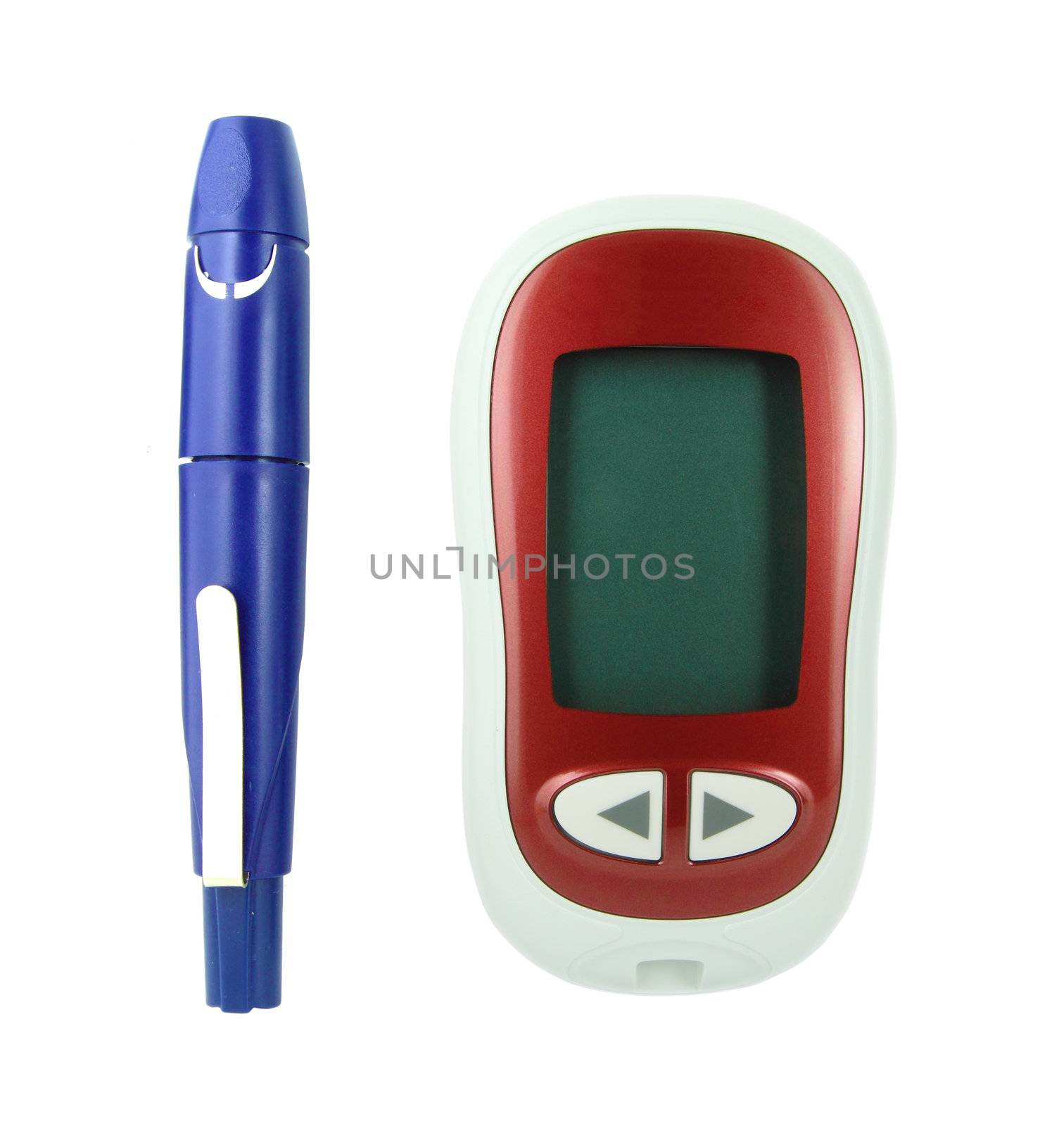 glucometer for checking blood sugar levels on a white background