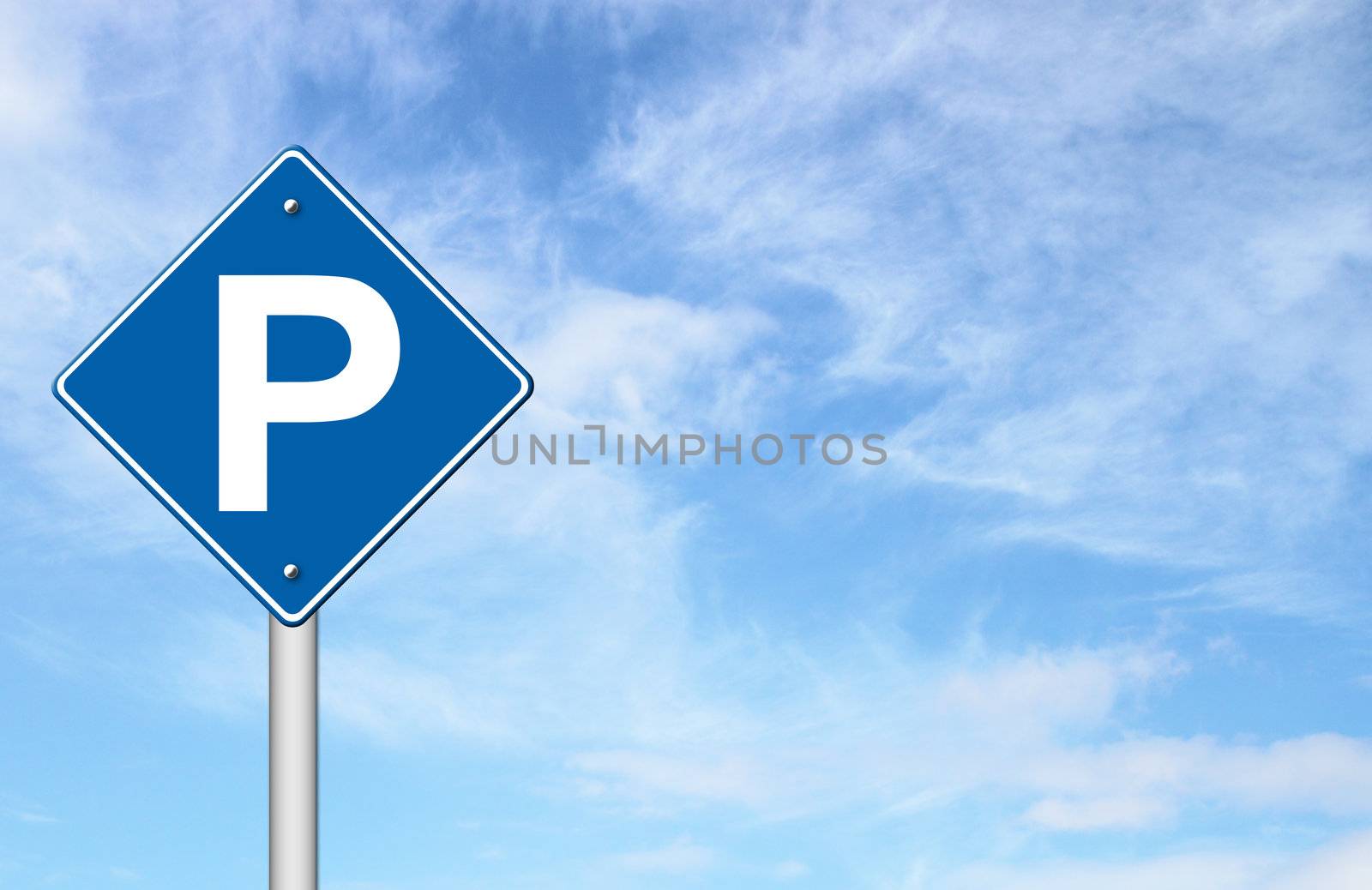 Parking traffic sign with blue sky blank for text