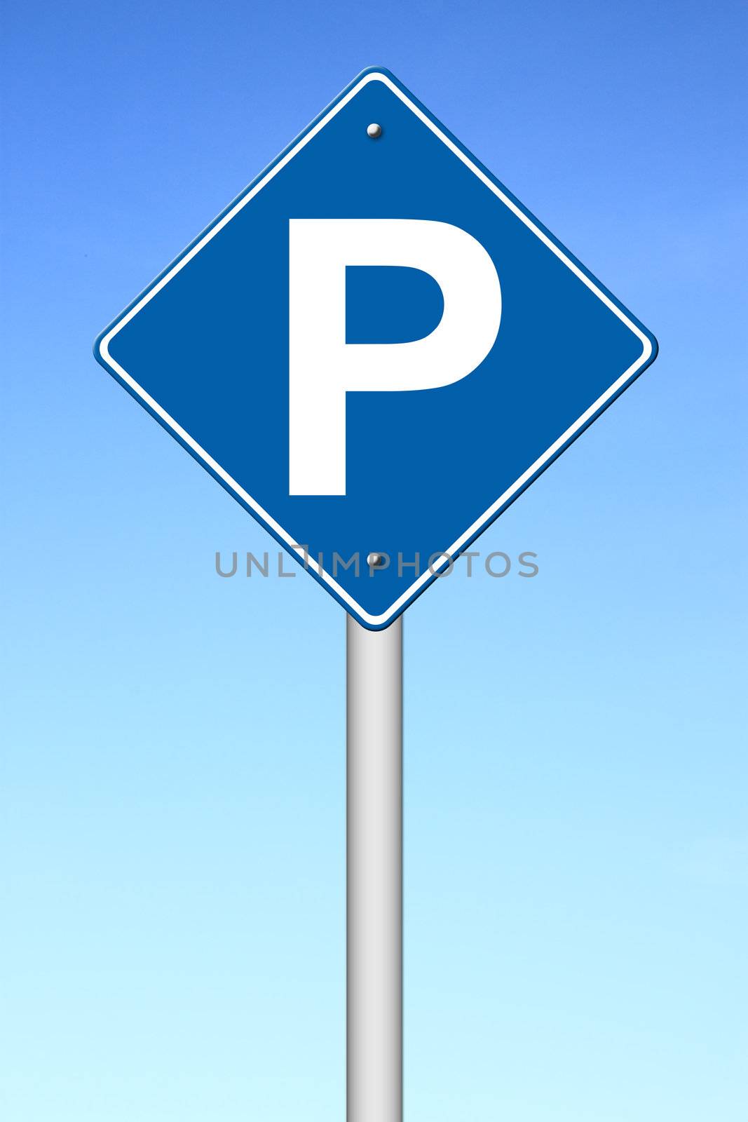 Parking traffic sign with blue sky background