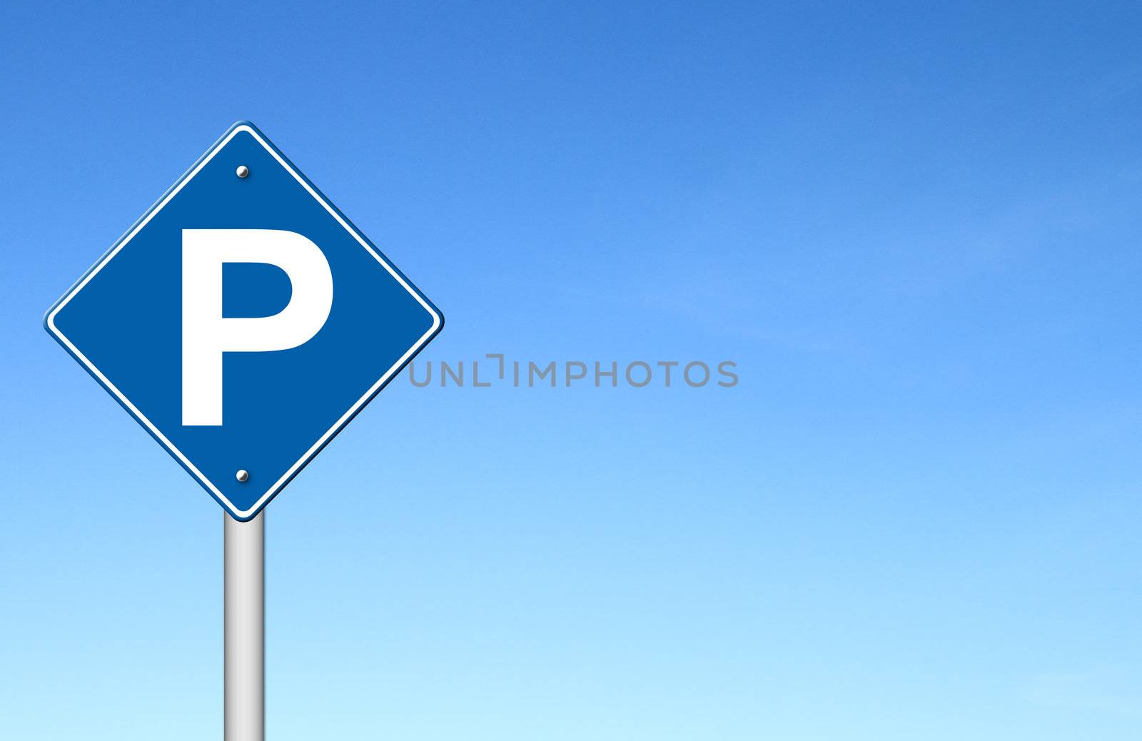 Parking traffic sign with blue sky blank for text