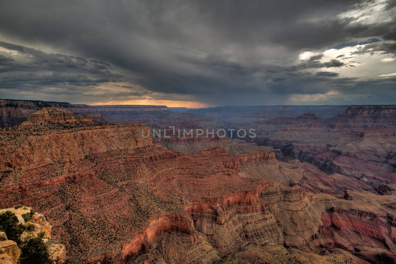 Grand Canyon at sunset before storm