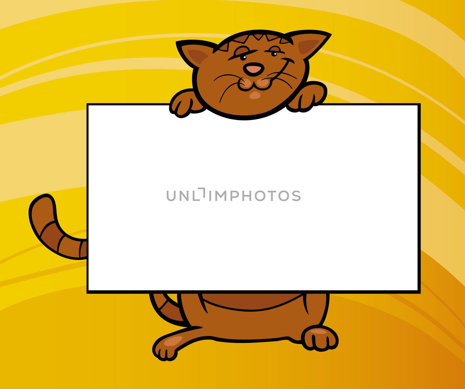 Cartoon Illustration of Funny Cat with White Card or Board Greeting or Business Card Design