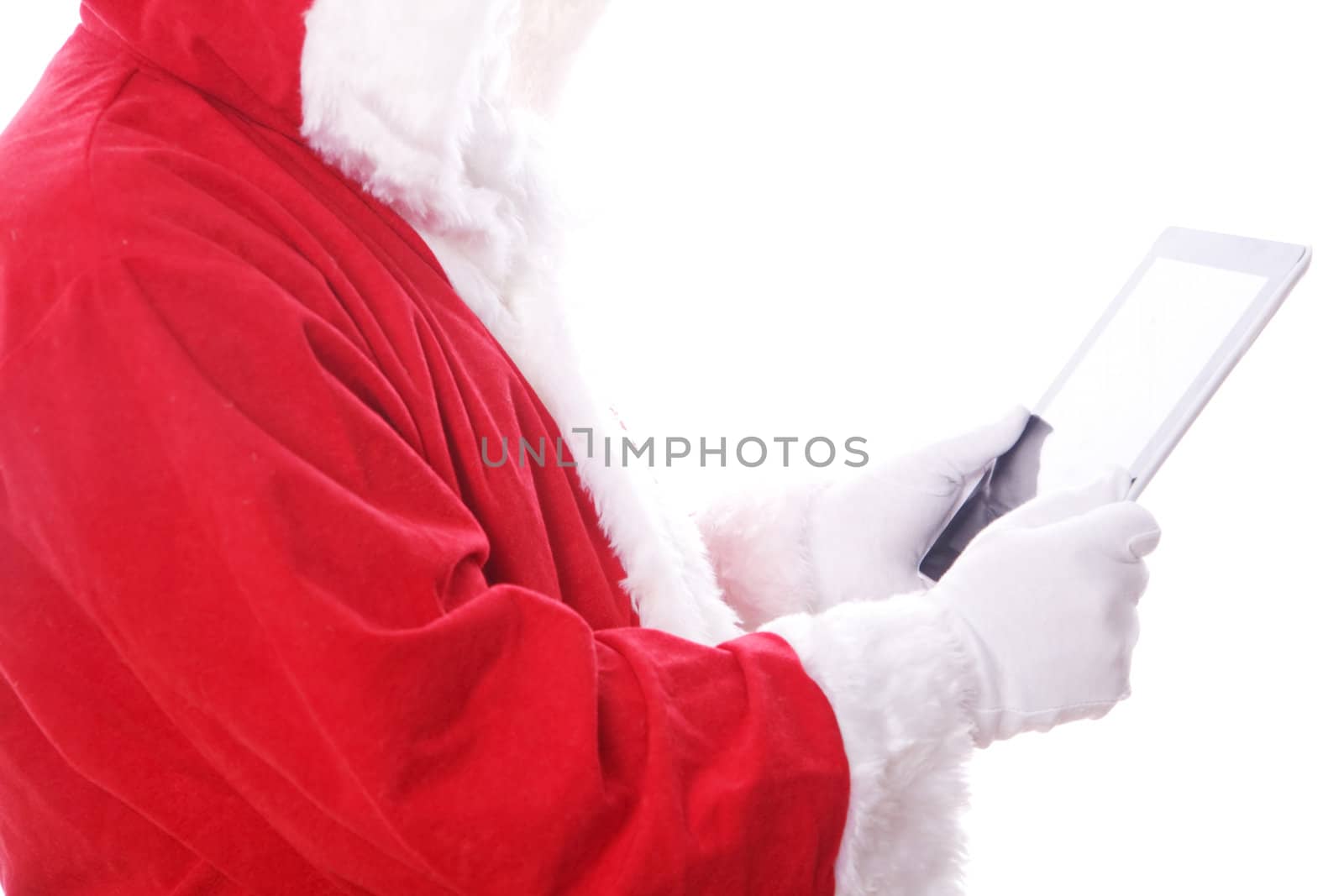 santa claus with digital tablet. isolated on the white background