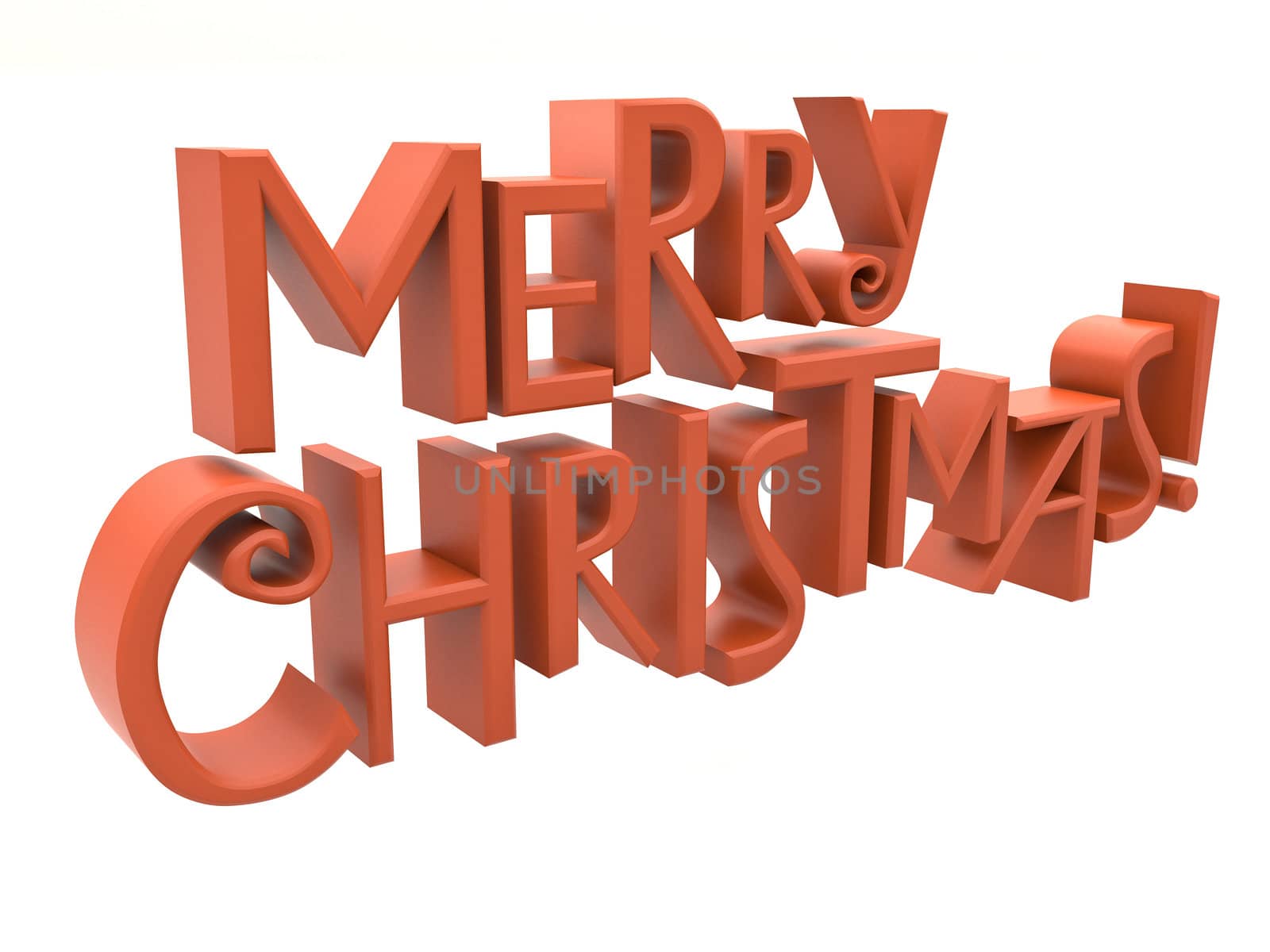 Merry Christmas in red rendered letters isolated on a white background