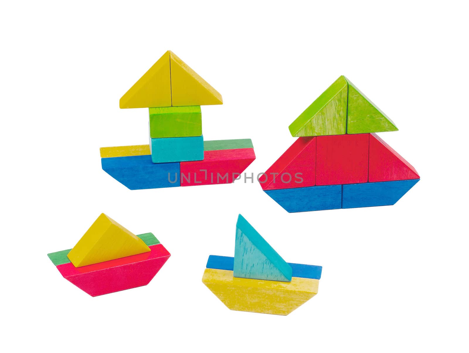 Nice wooden toy boat create from colorful wooden blocks