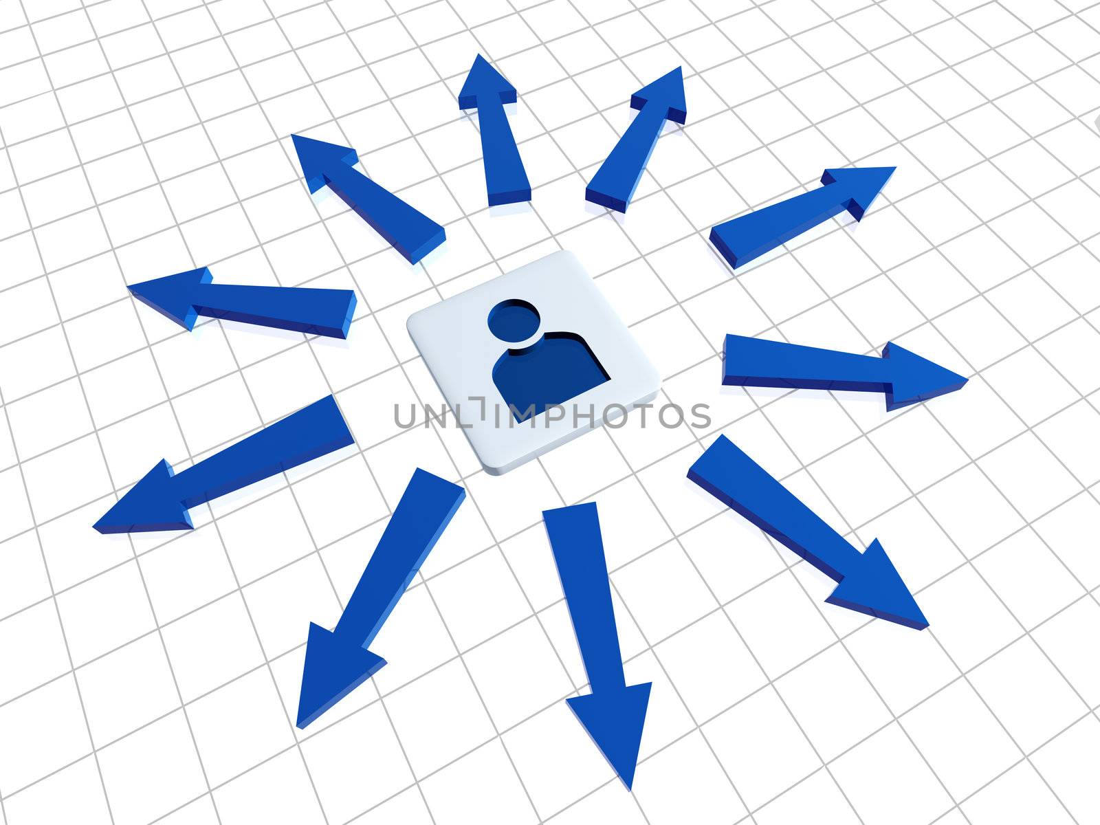 3d person sign in block with blue arrows in circle