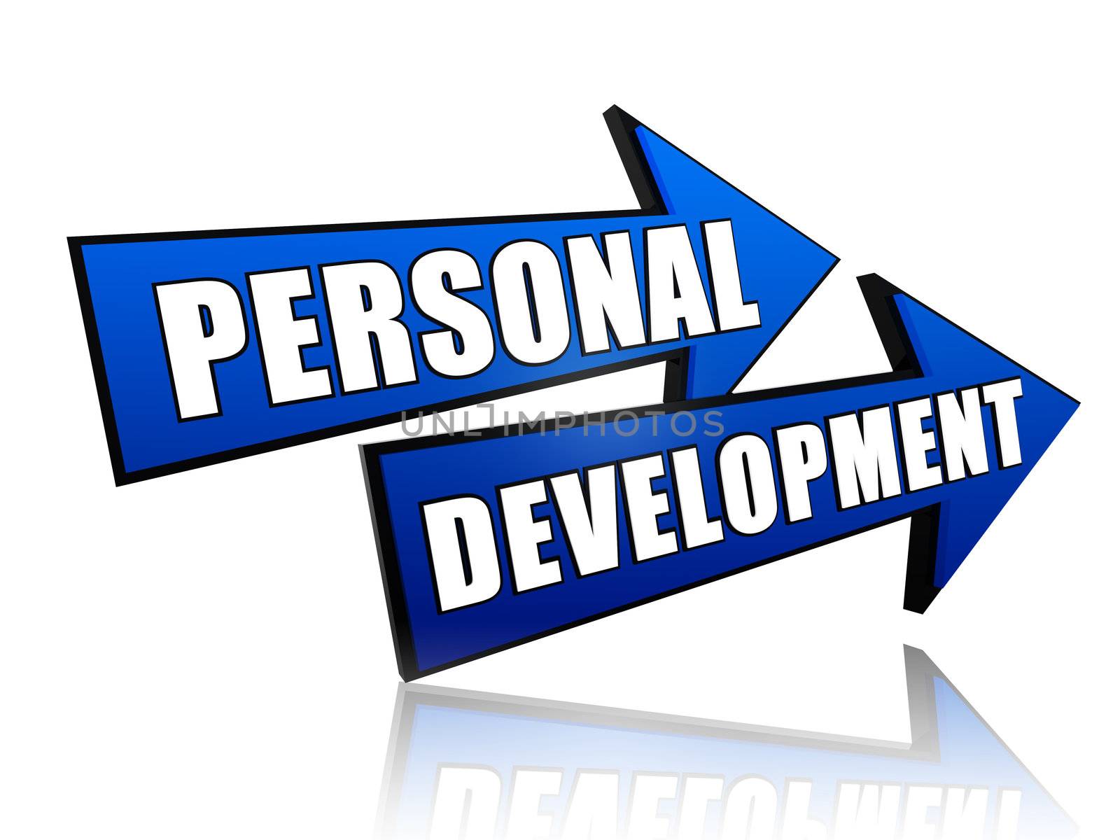 text personal development in 3d blue arrows