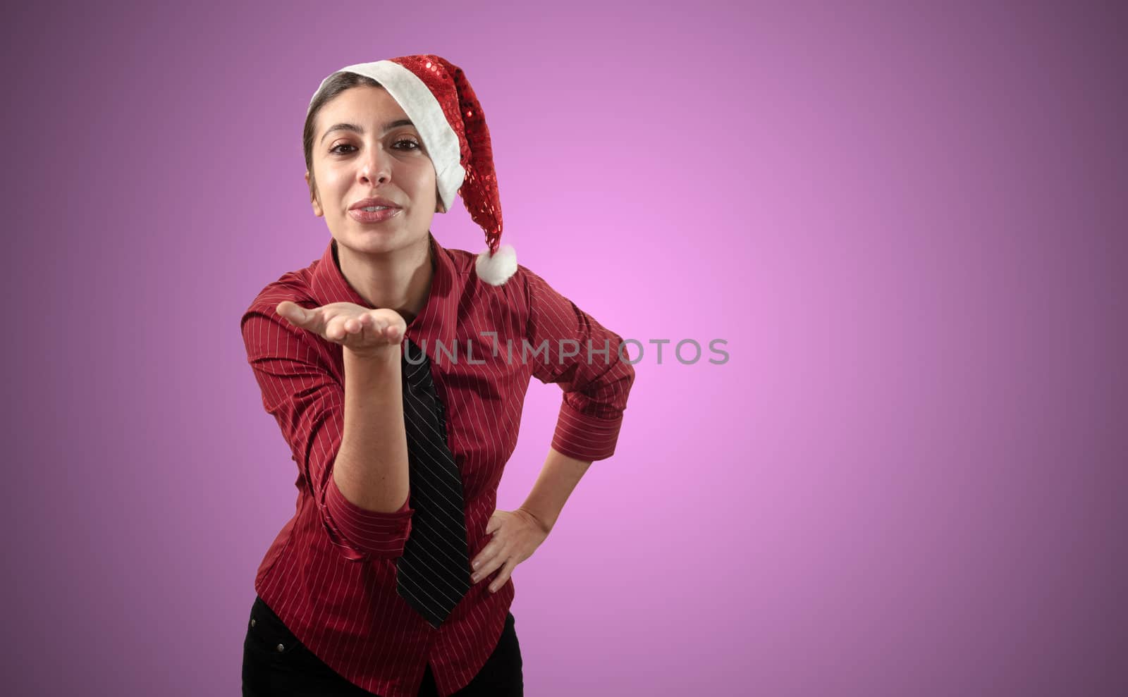 smiling business christmas girl on pink background