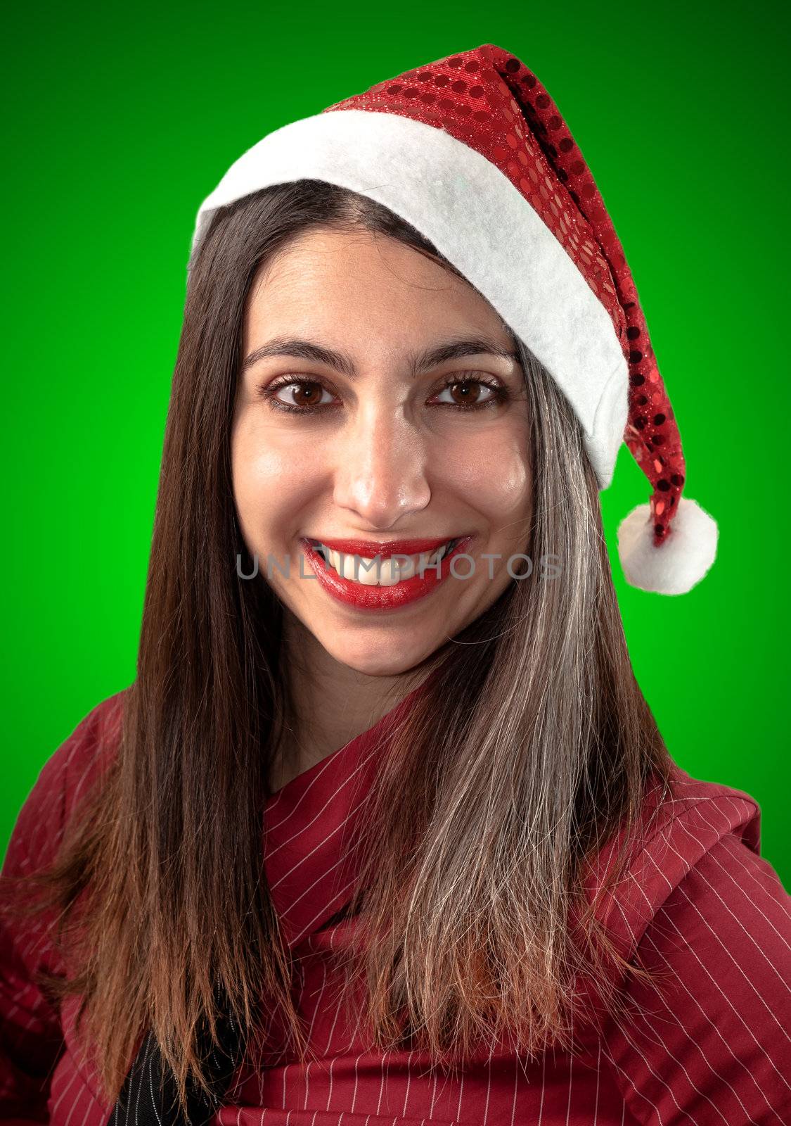 smiling business christmas girl on green background