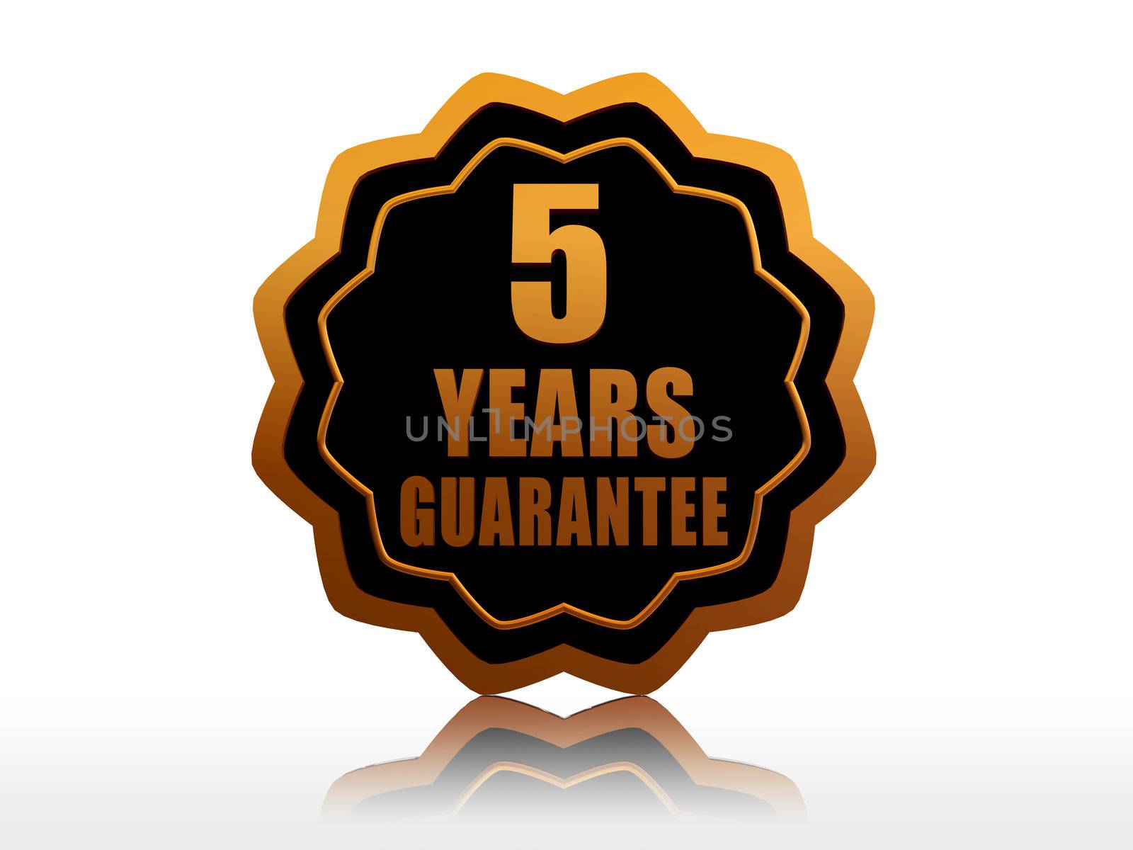 five years guarantee - golden starlike label with text