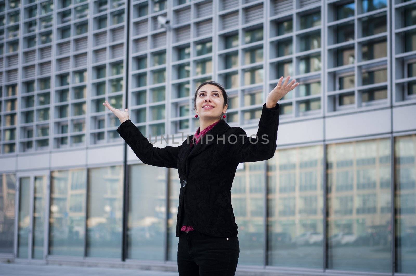 success business girl in front of modern building