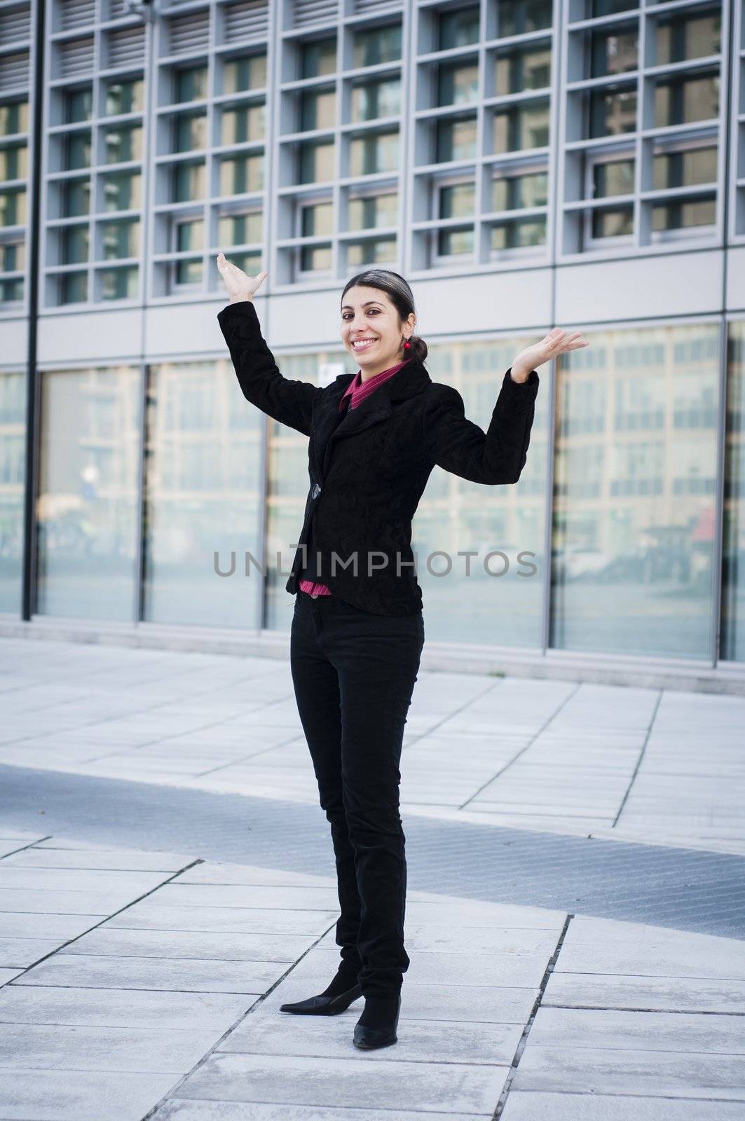 success business girl in front of modern building