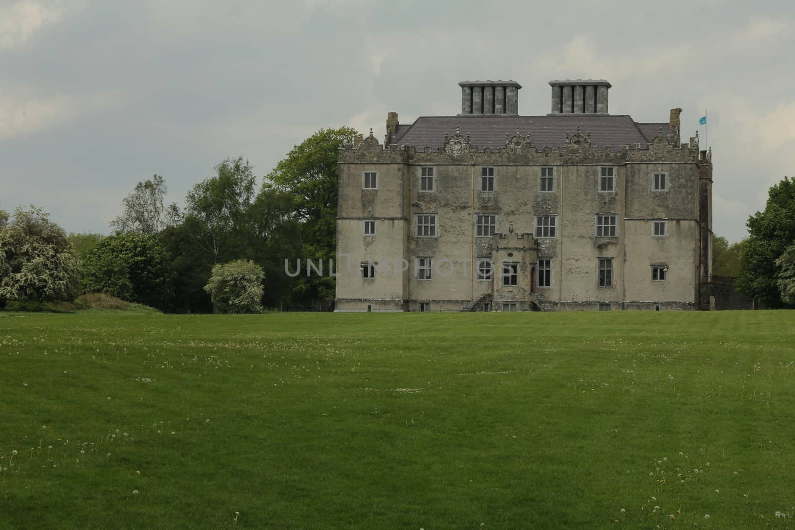 Portumna Castle in Ireland, with view of the garden. The castle is a semi-fortified house built before 1618.
