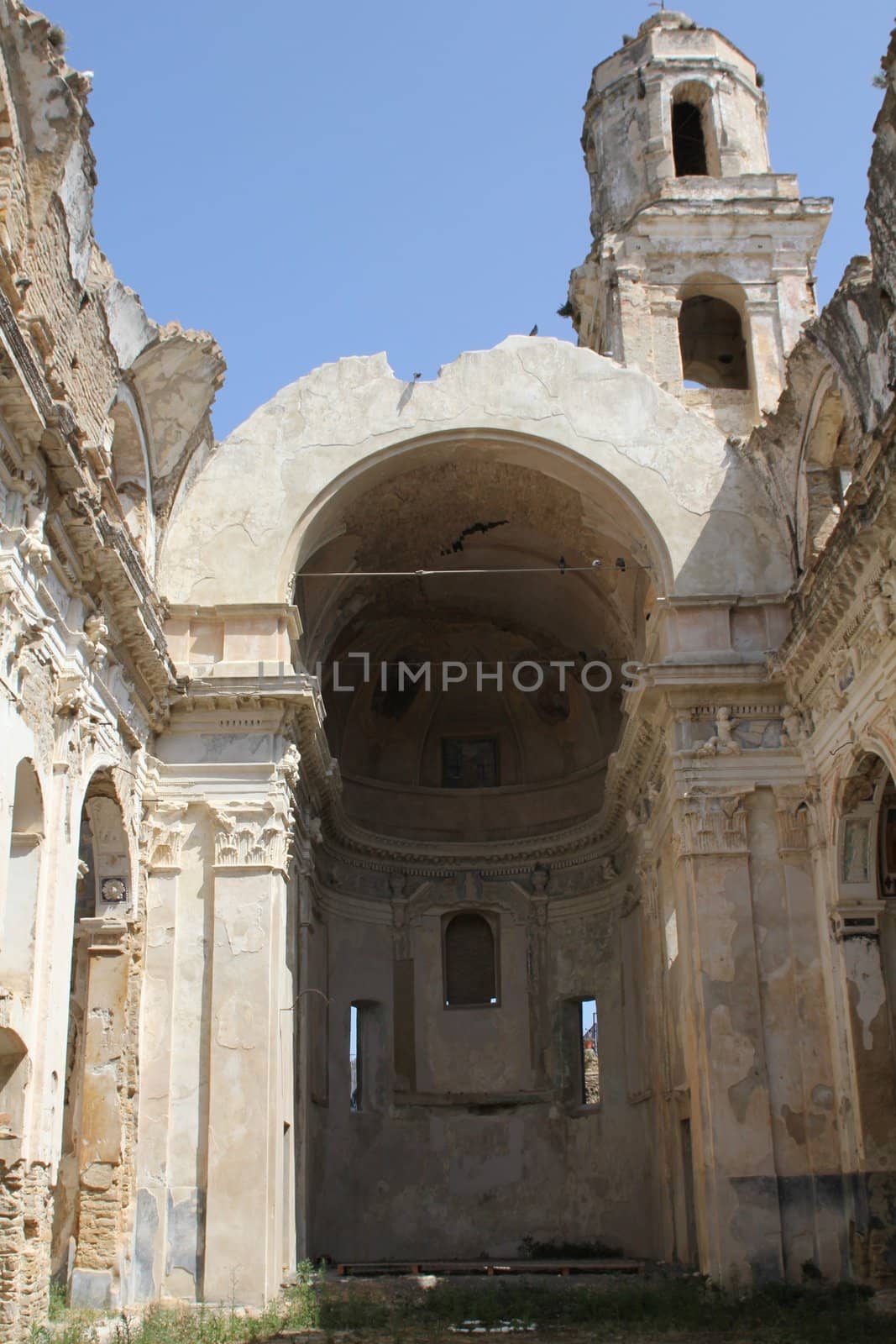 Ruins of an old church in old Bussana, a village destroyed by an earthquake and then abandoned. It is now an International Artists Village
