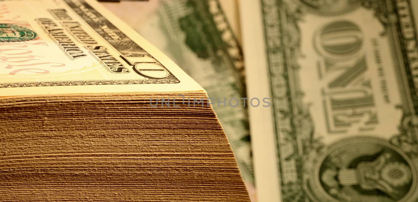 A huge stack of ten dollar bills