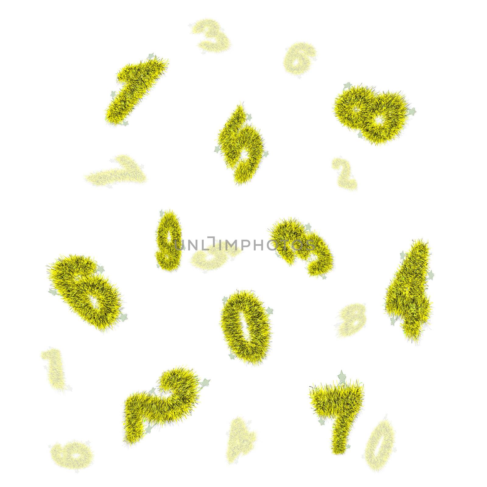 yellow tinsel number float on white background