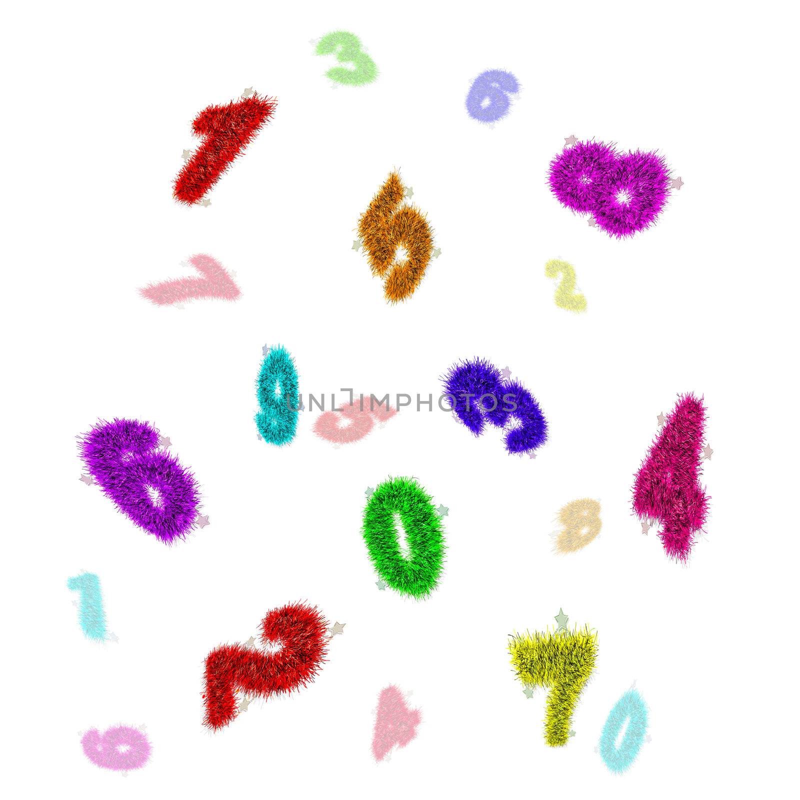 colourful tinsel number float on white background