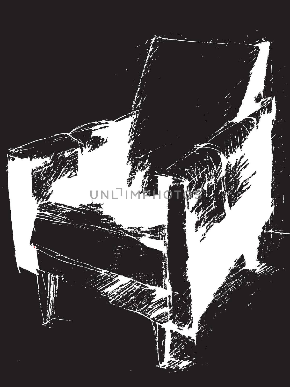 black and white hand drawn sketch illustration of an armchair 