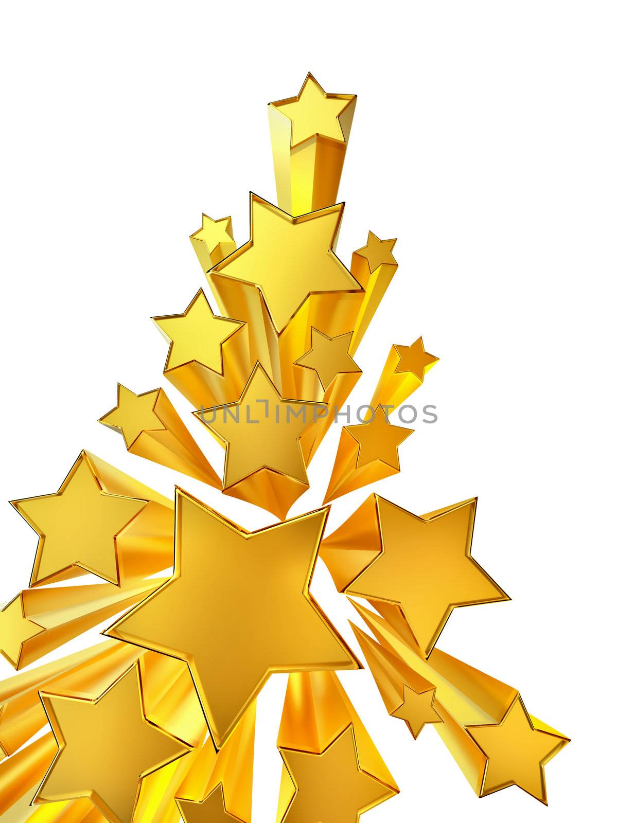 moving golden stars with zoom on white background